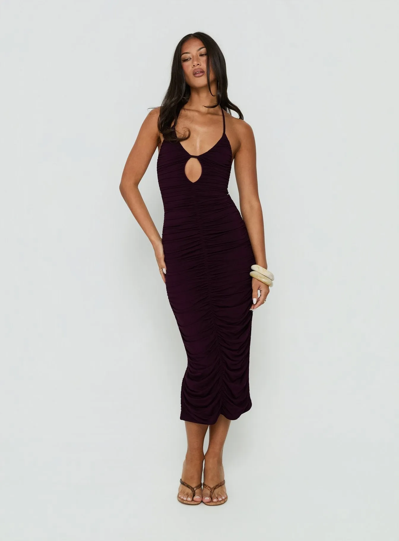Gracie Halter Neck Midi Dress Plum sold by Princess Polly