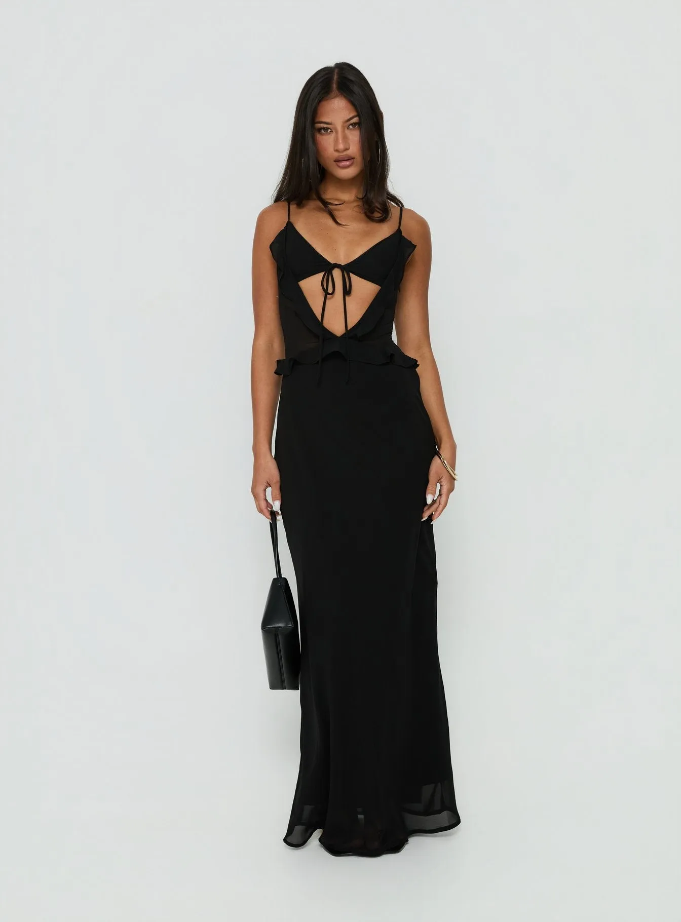 Isamia Frill Cutout Maxi Dress Black sold by Princess Polly product image thumbnail 2