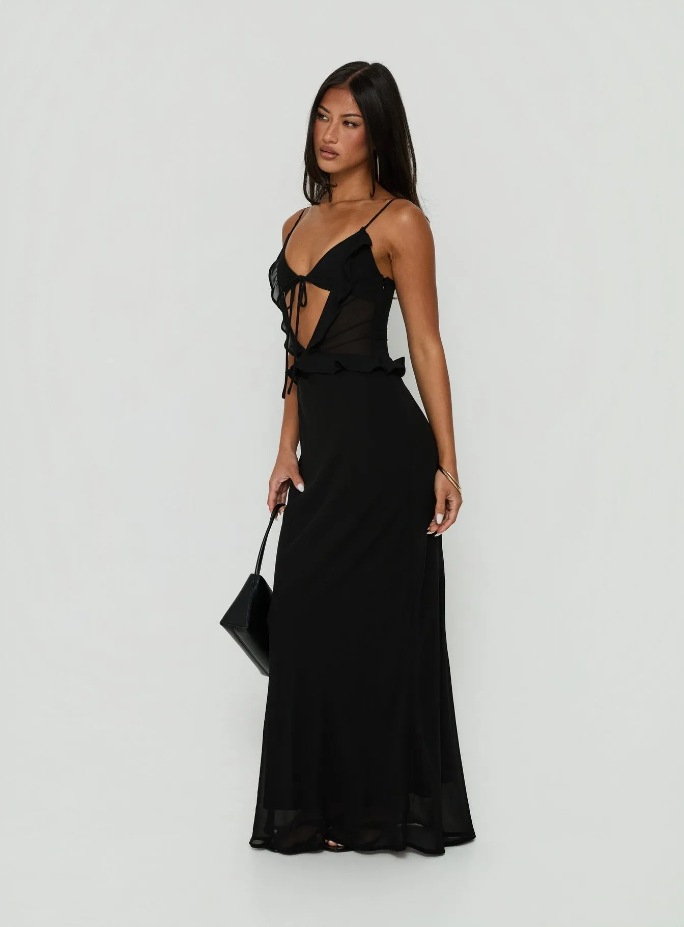Isamia Frill Cutout Maxi Dress Black sold by Princess Polly product image thumbnail 4