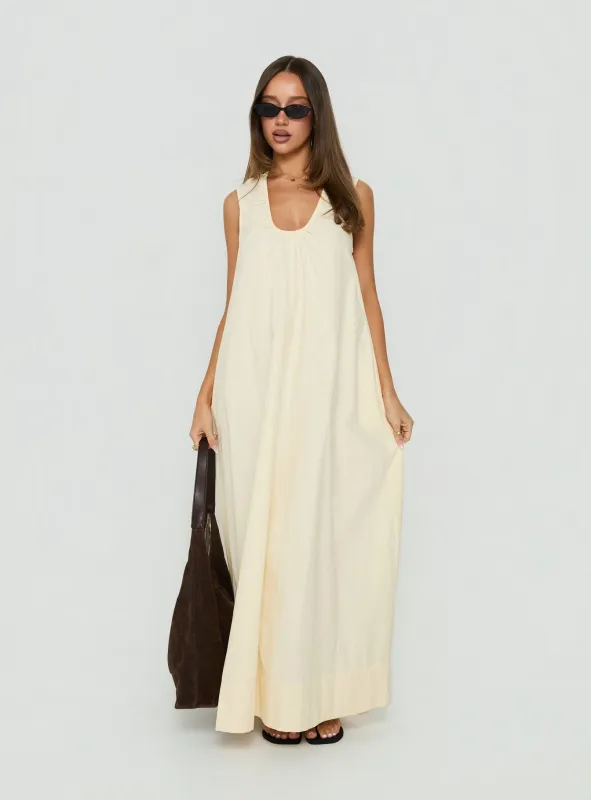 Eberta Ruched Maxi Dress Butter made by Princess Polly