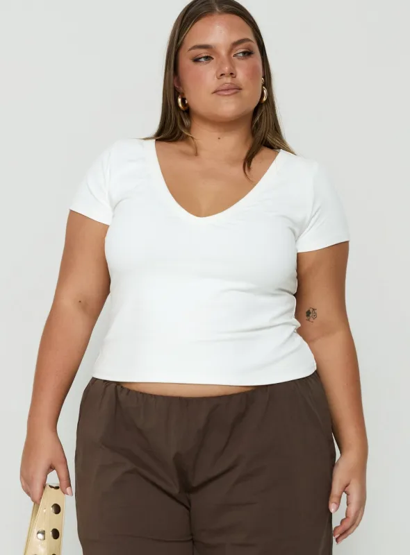Daily Define Deep V Short Sleeve Top White Curve made by Princess Polly