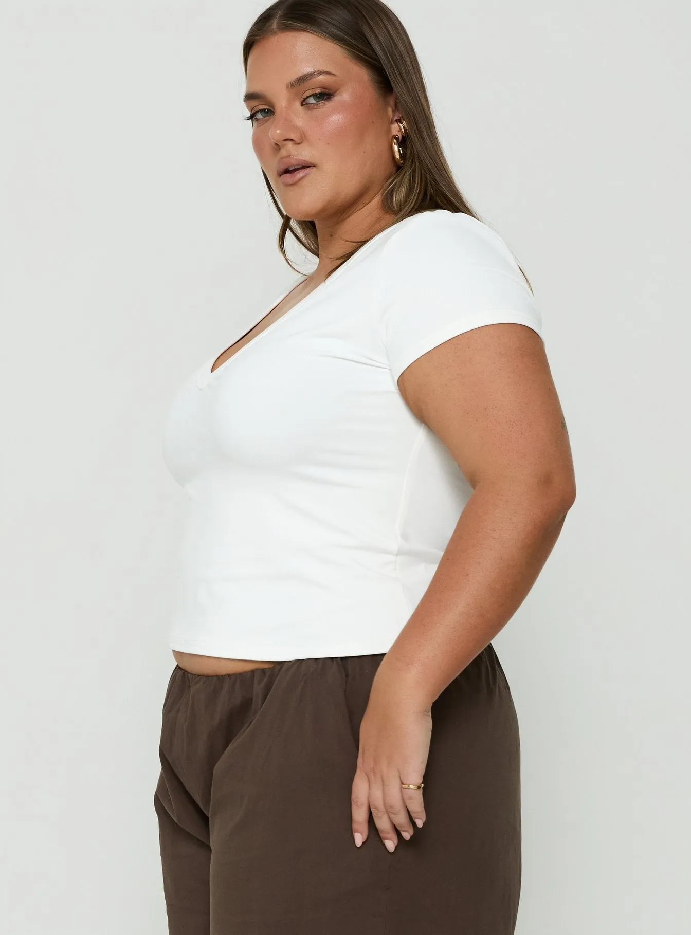 Daily Define Deep V Short Sleeve Top White Curve sold by Princess Polly product image thumbnail 3