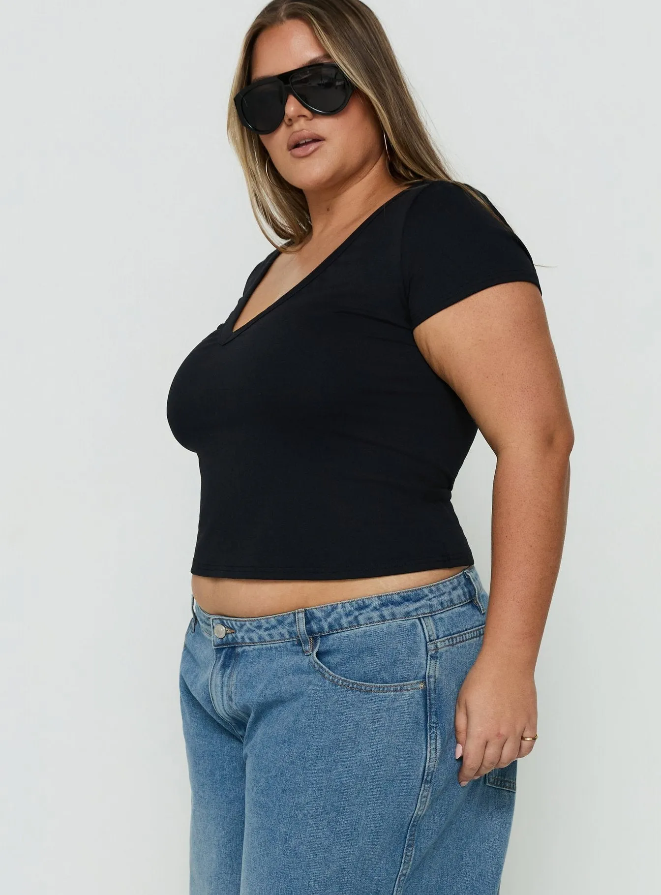 Daily Define Deep V Short Sleeve Top Black Curve sold by Princess Polly product image thumbnail 3