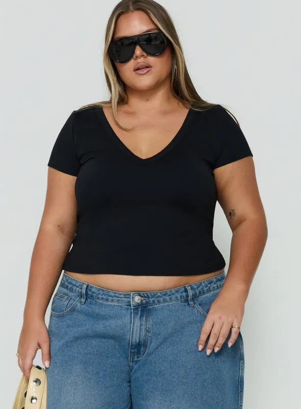 Daily Define Deep V Short Sleeve Top Black Curve made by Princess Polly