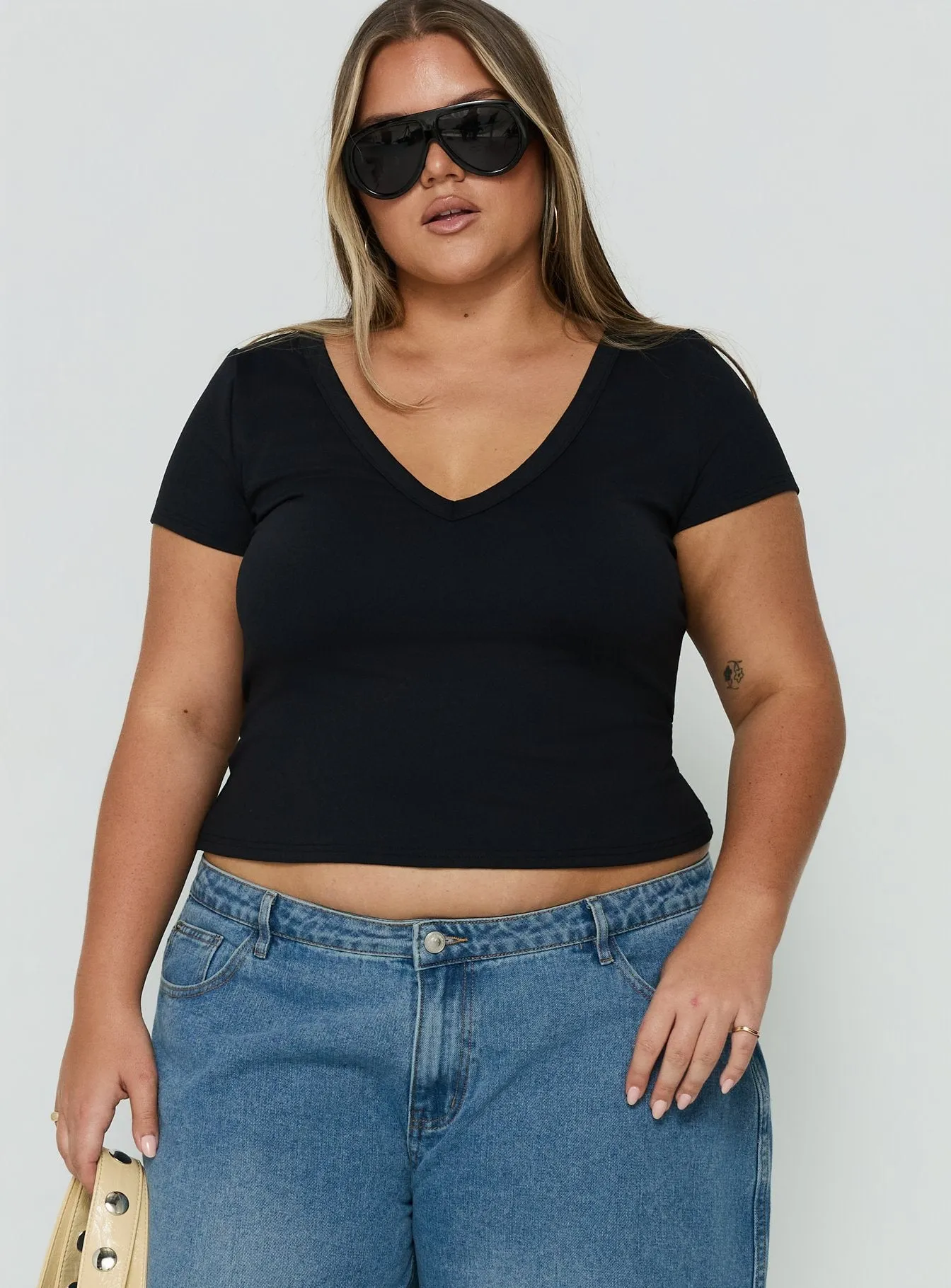 Daily Define Deep V Short Sleeve Top Black Curve sold by Princess Polly
