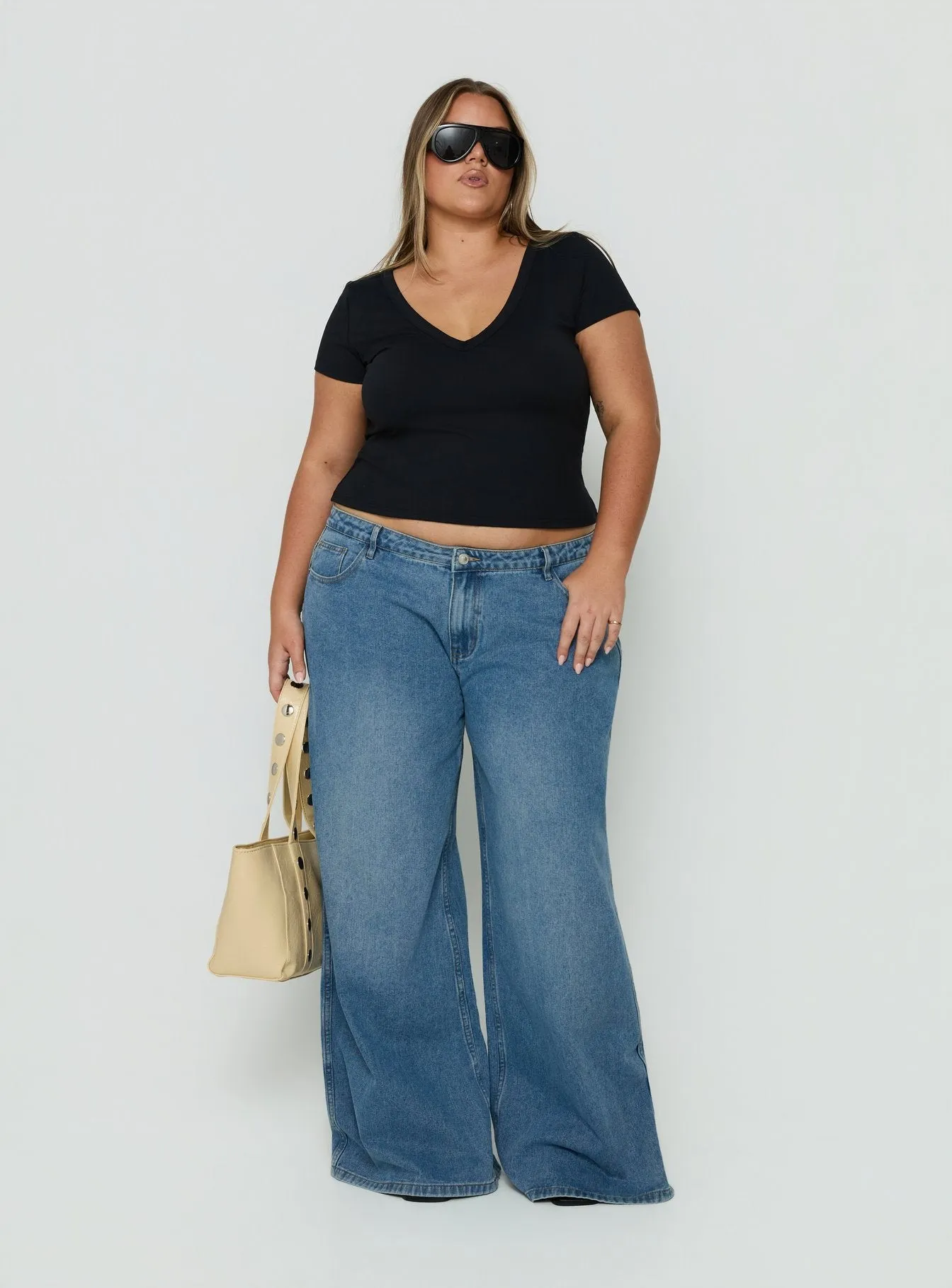 Daily Define Deep V Short Sleeve Top Black Curve sold by Princess Polly product image thumbnail 2