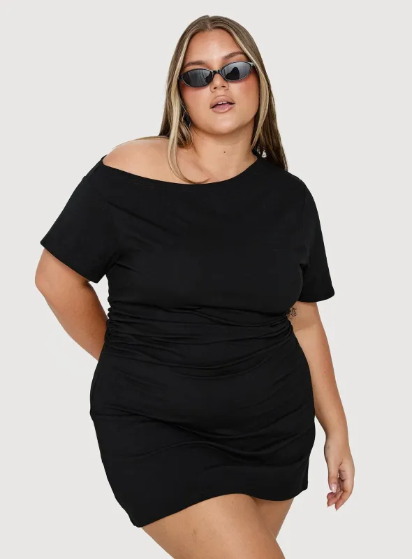 Avriana Off Shoulder T-Shirt Mini Dress Black Curve made by Princess Polly