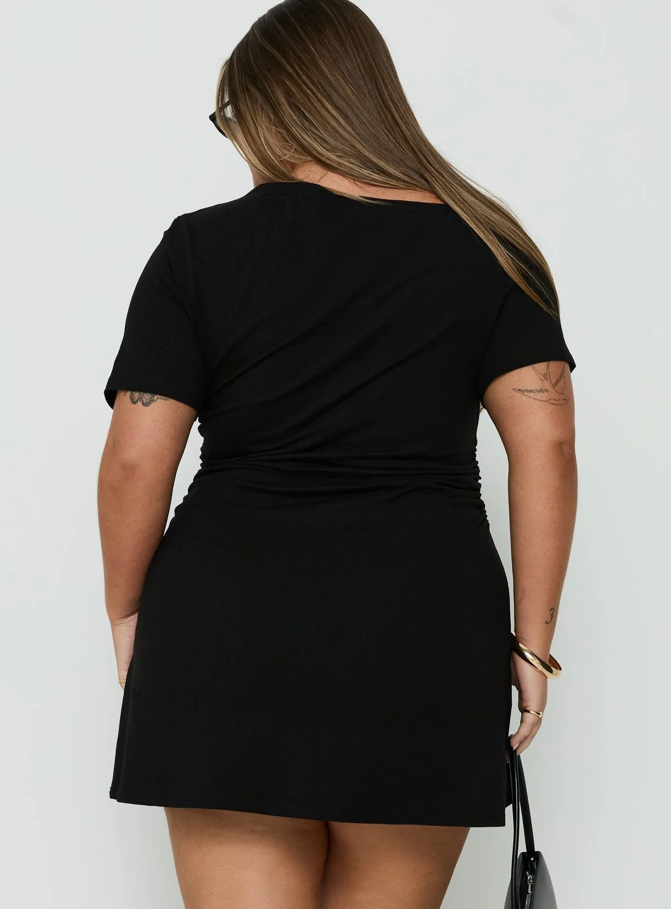 Avriana Off Shoulder T-Shirt Mini Dress Black Curve sold by Princess Polly product image thumbnail 5