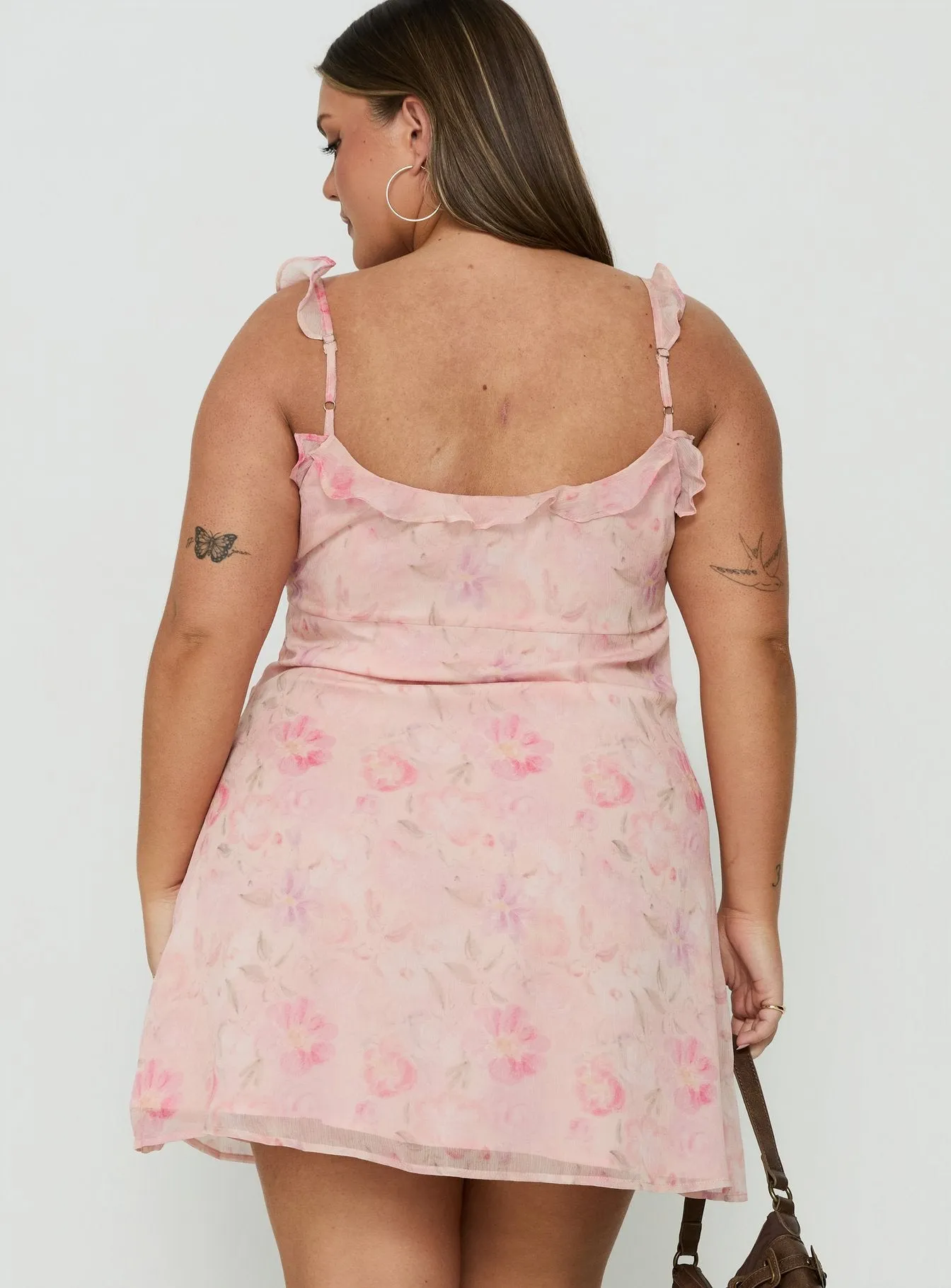 Dewdrops Chiffon Frill Mini Dress Pink Floral Curve sold by Princess Polly product image thumbnail 4