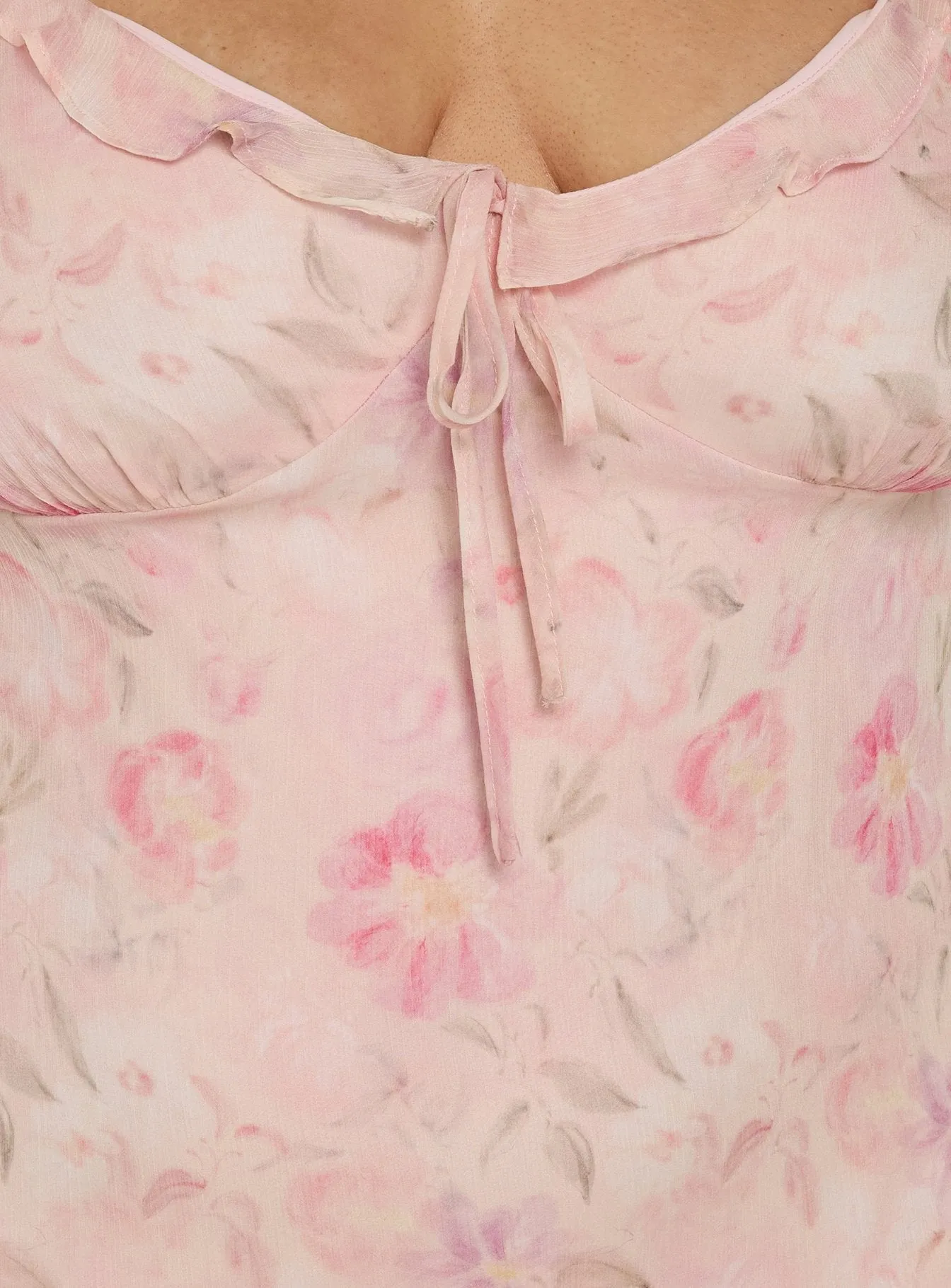 Dewdrops Chiffon Frill Mini Dress Pink Floral Curve sold by Princess Polly product image thumbnail 5