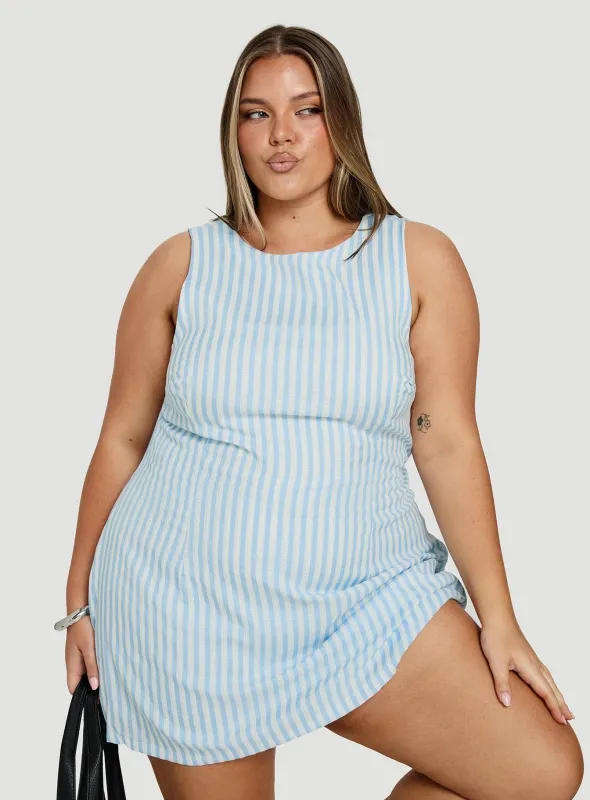 Yumiko Playsuit Blue Stripe Curve made by Princess Polly