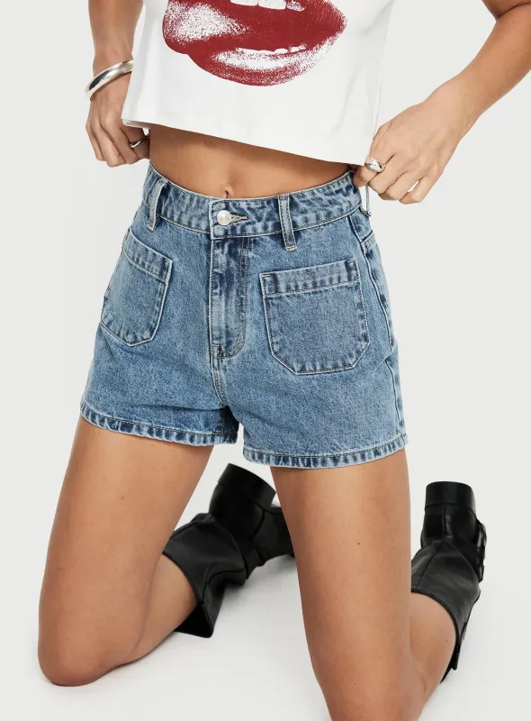 Take My Breath Denim Shorts Light Blue Wash made by Princess Polly