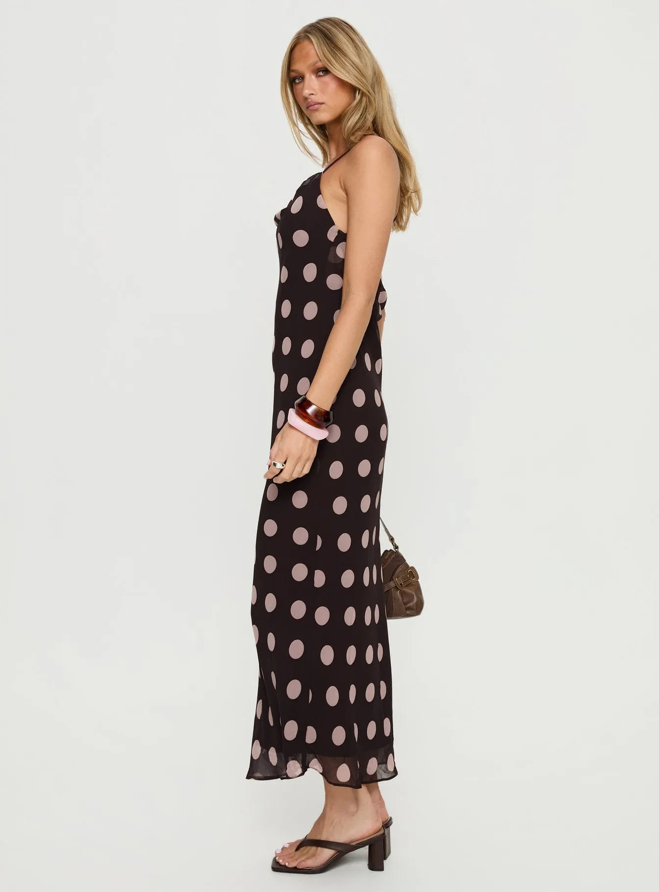Andreana Low Back Maxi Dress Burgundy Polka Dot sold by Princess Polly product image thumbnail 4