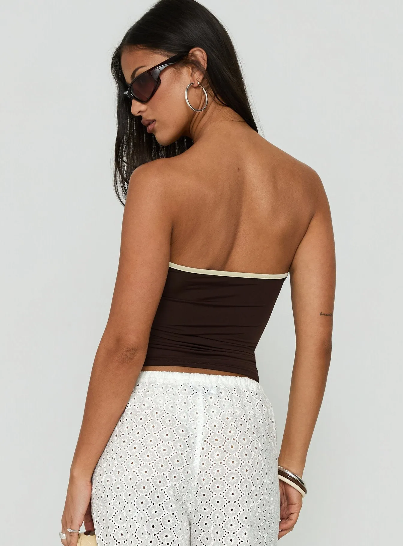 Mersey Strapless Ring Detail Top Chocolate / Cream sold by Princess Polly product image thumbnail 5