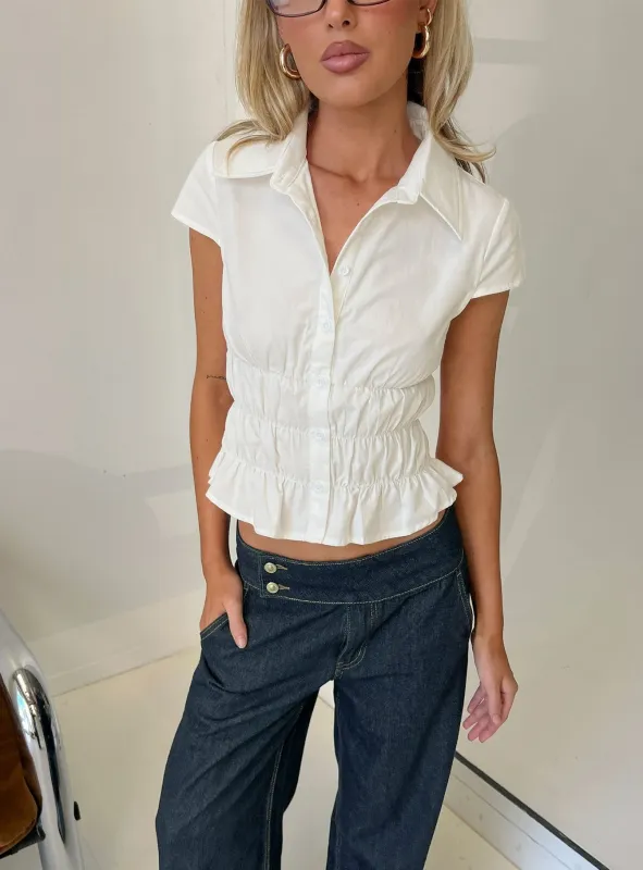 Oryn Gathered Waisted Top White made by Princess Polly