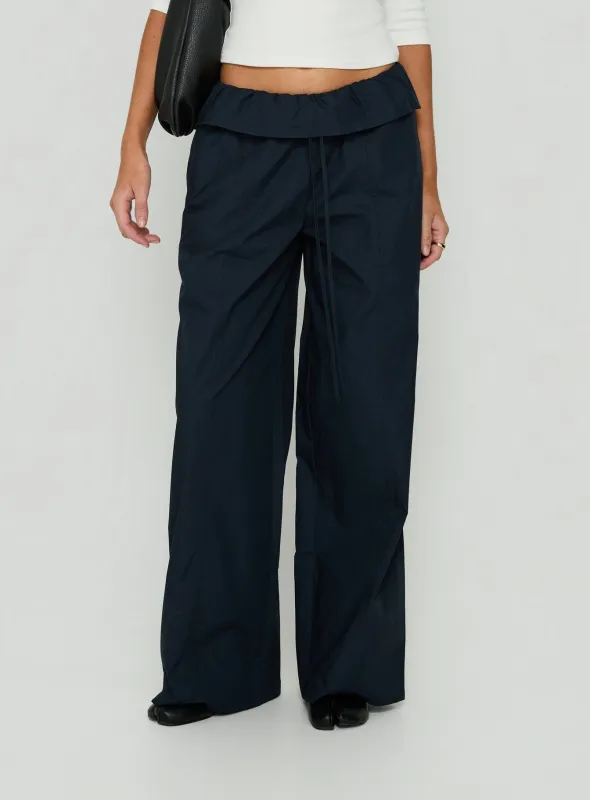 Amaiza Frill Drawstring Straight Leg Pants Navy made by Princess Polly