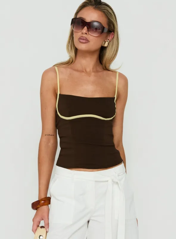 Zelaida Contrast Corset Top Brown / Butter made by Princess Polly