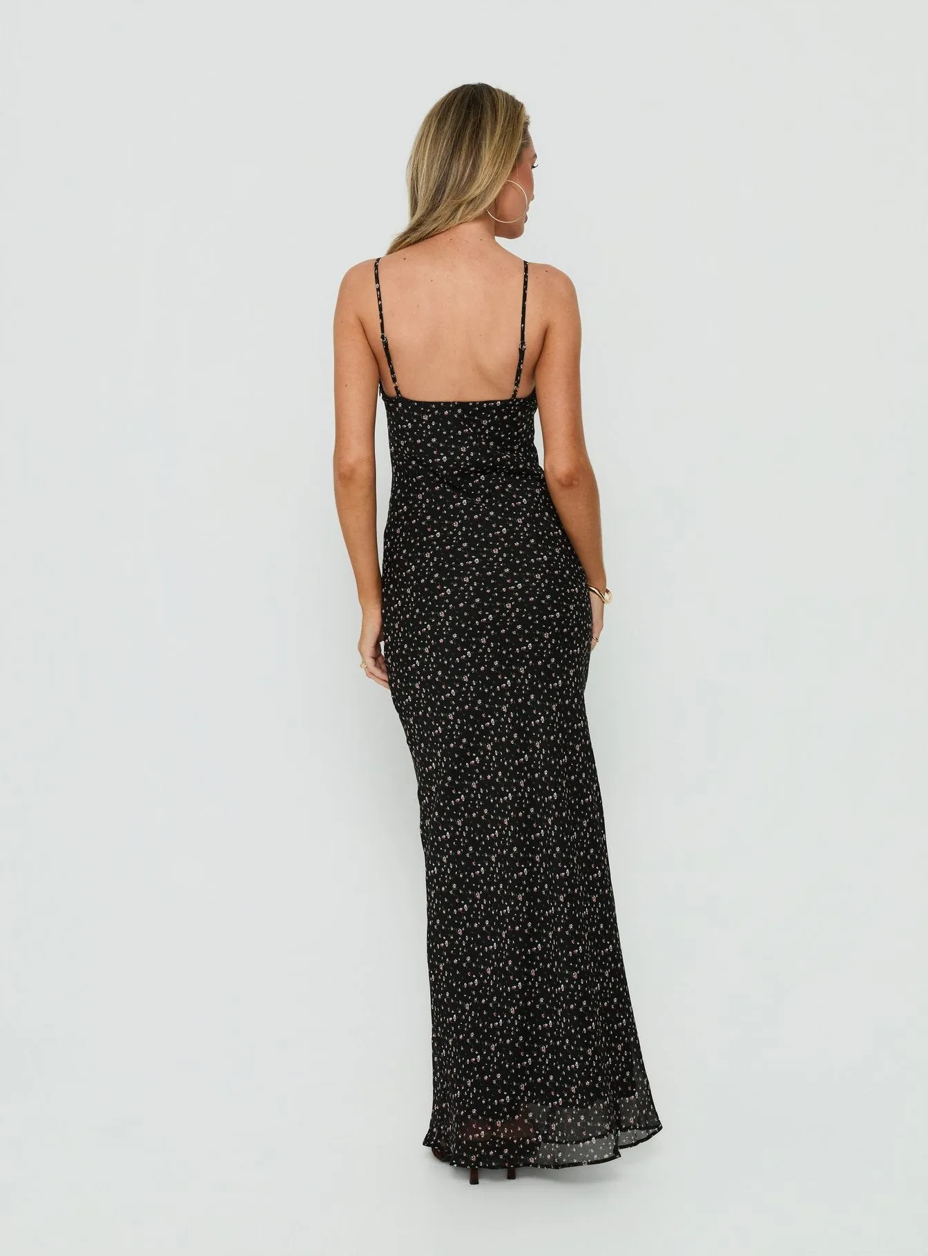 Alasia Lace Trim V Neck Maxi Dress Black Floral sold by Princess Polly product image thumbnail 4