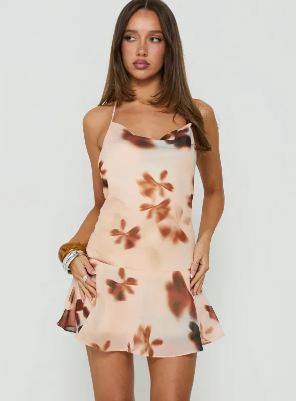 Lazure Cowl Neck Playsuit Orange Floral made by Princess Polly