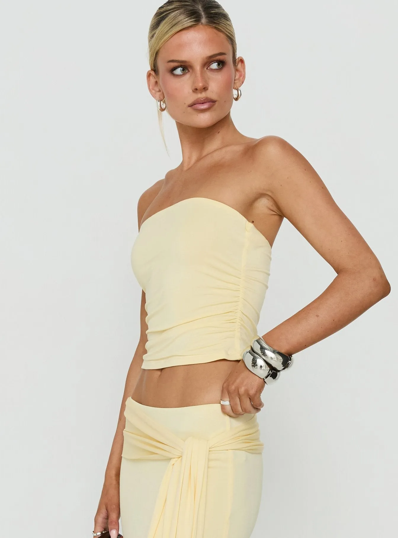 Aymee Strapless Ruched Top Yellow sold by Princess Polly product image thumbnail 3