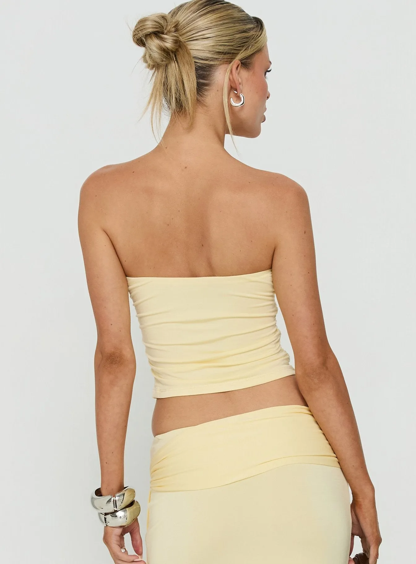 Aymee Strapless Ruched Top Yellow sold by Princess Polly product image thumbnail 4