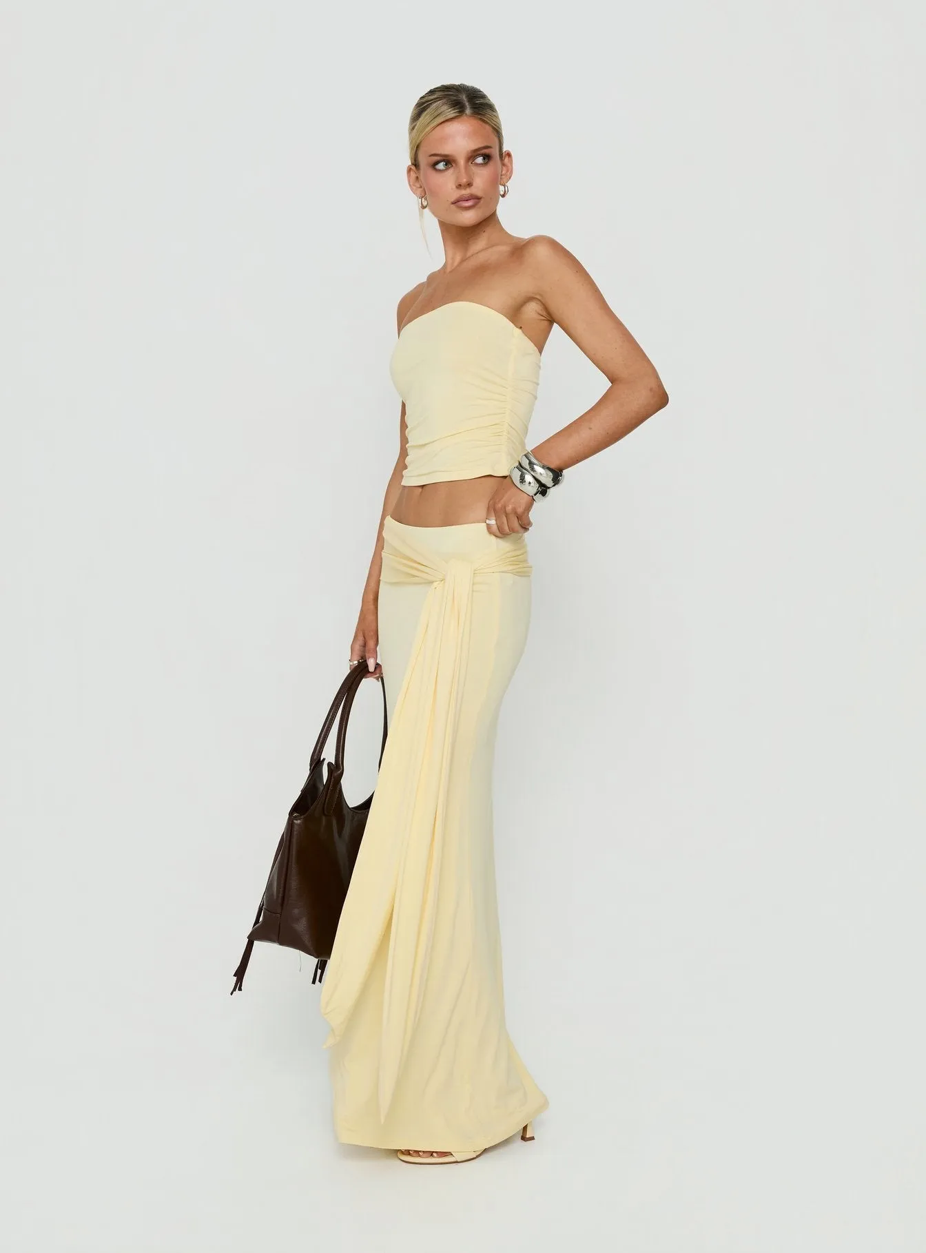 Aymee Tie Detail Maxi Skirt Yellow sold by Princess Polly product image thumbnail 3
