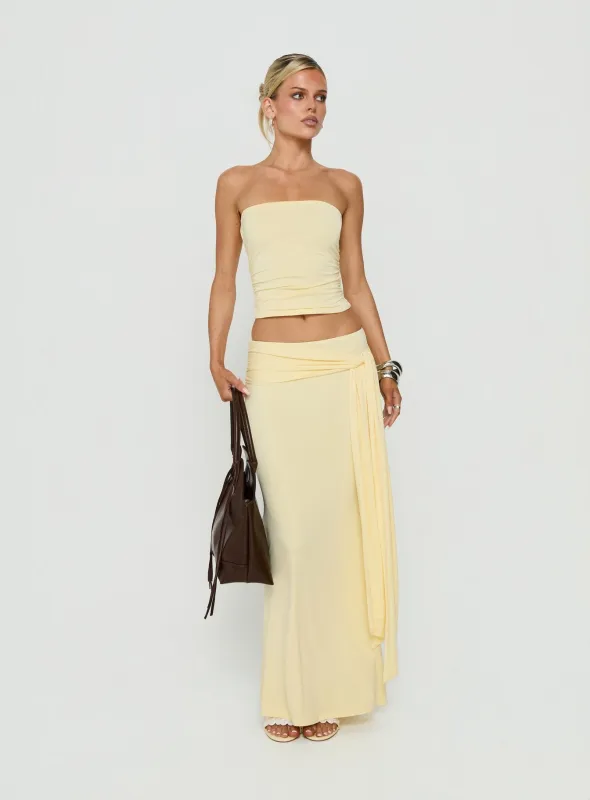 Aymee Tie Detail Maxi Skirt Yellow made by Princess Polly