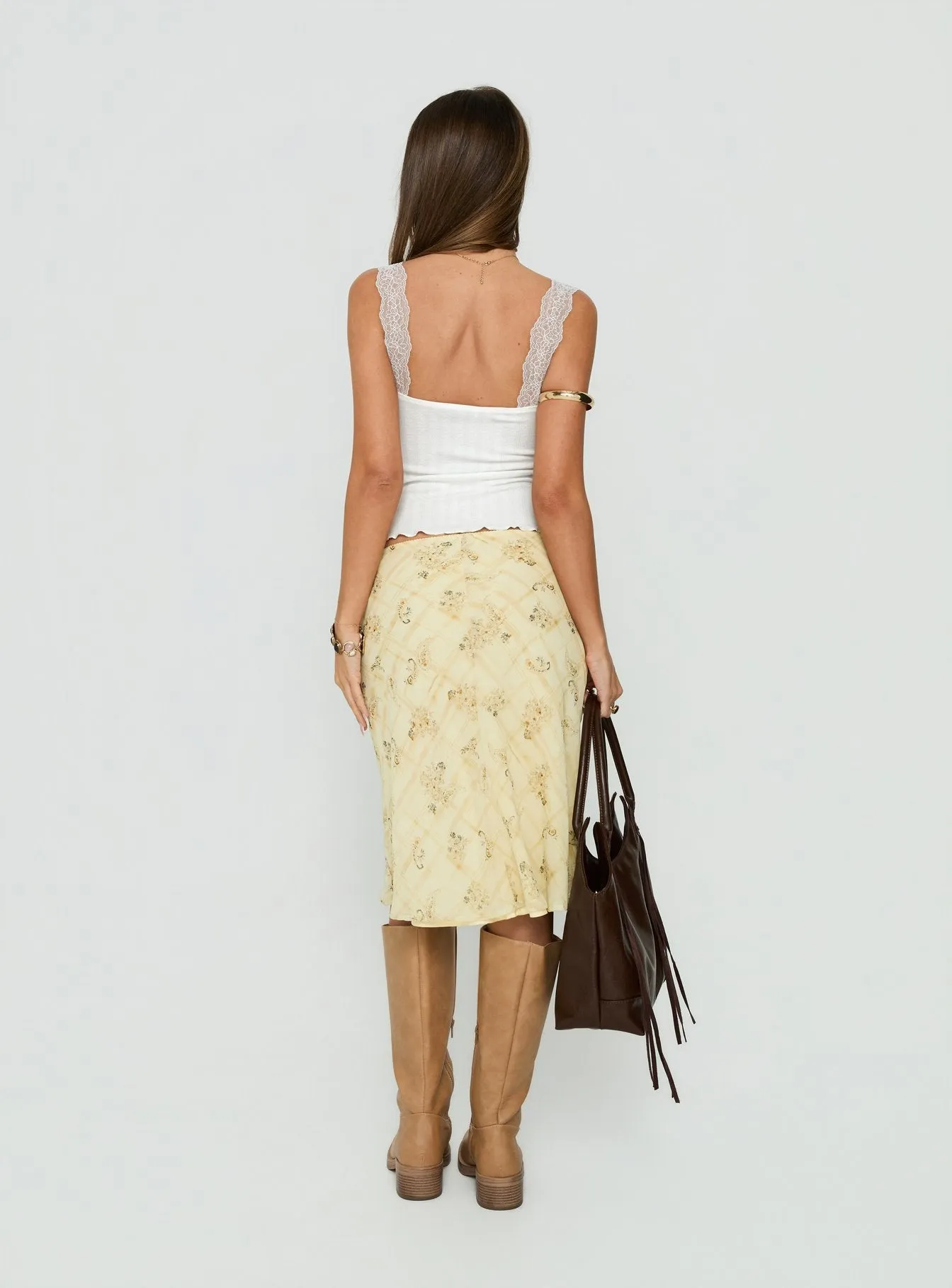 Evina Picot Trim Midi Skirt Yellow Paisley sold by Princess Polly product image thumbnail 5