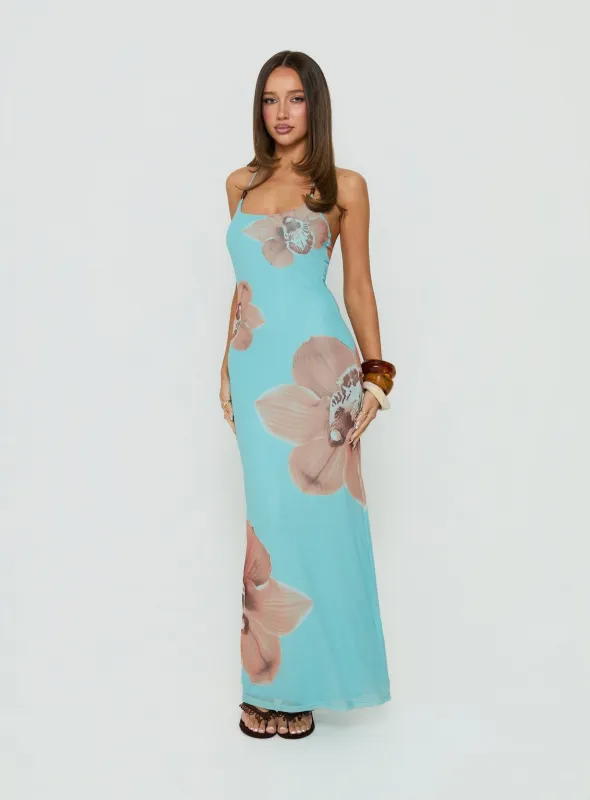 Kamina Beaded Halter Maxi Dress Turquoise made by Princess Polly