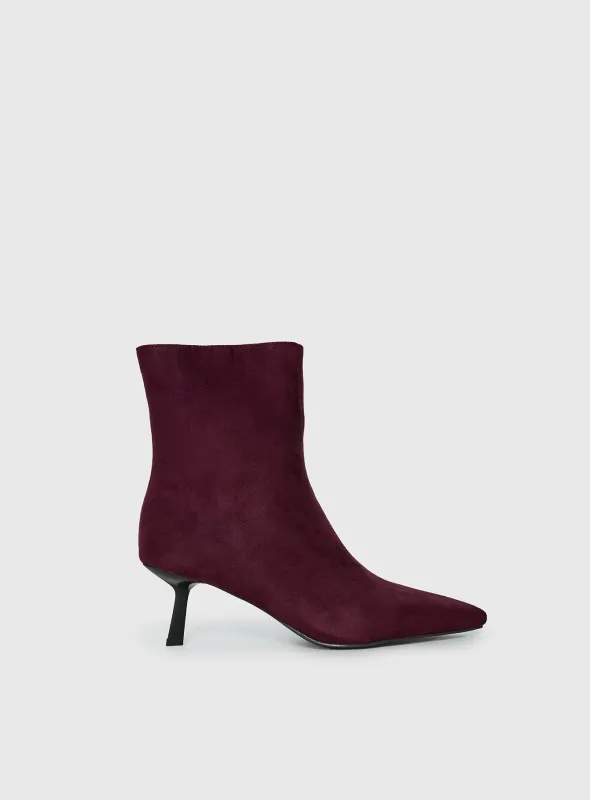Serene Faux Suede Pointed Toe Ankle Boots Burgundy made by Princess Polly