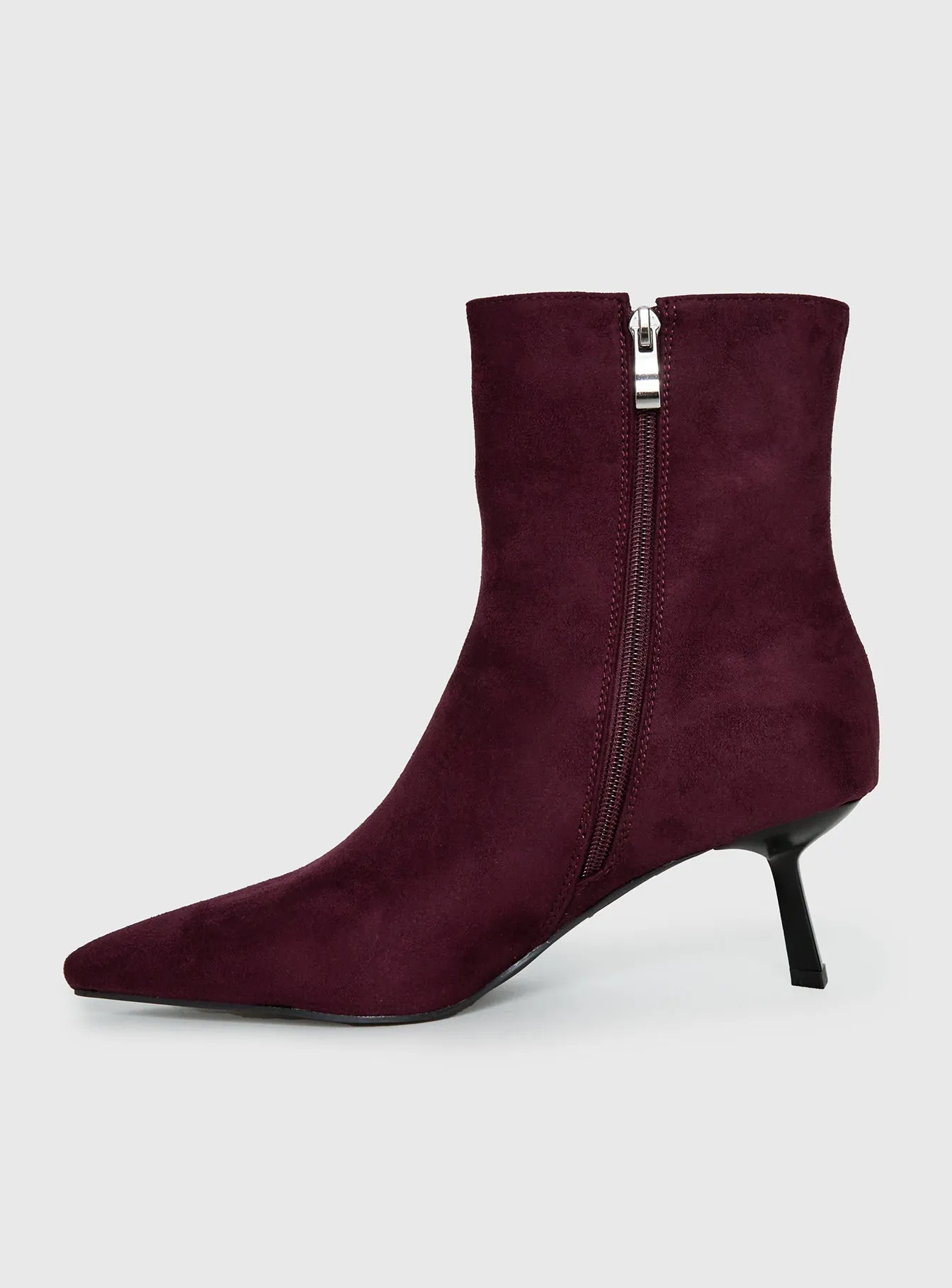 Serene Faux Suede Pointed Toe Ankle Boots Burgundy sold by Princess Polly product image thumbnail 5