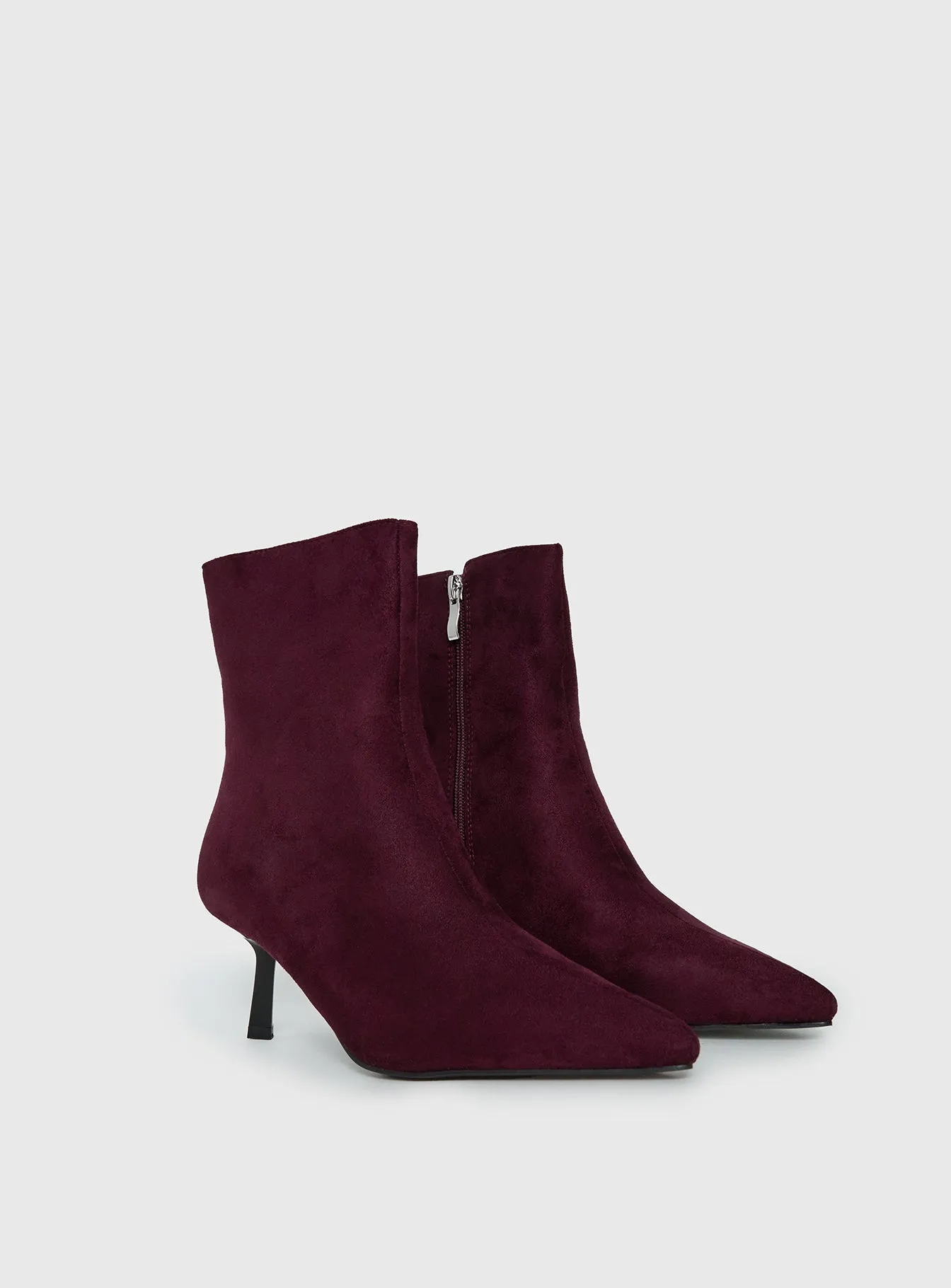 Serene Faux Suede Pointed Toe Ankle Boots Burgundy sold by Princess Polly product image thumbnail 2