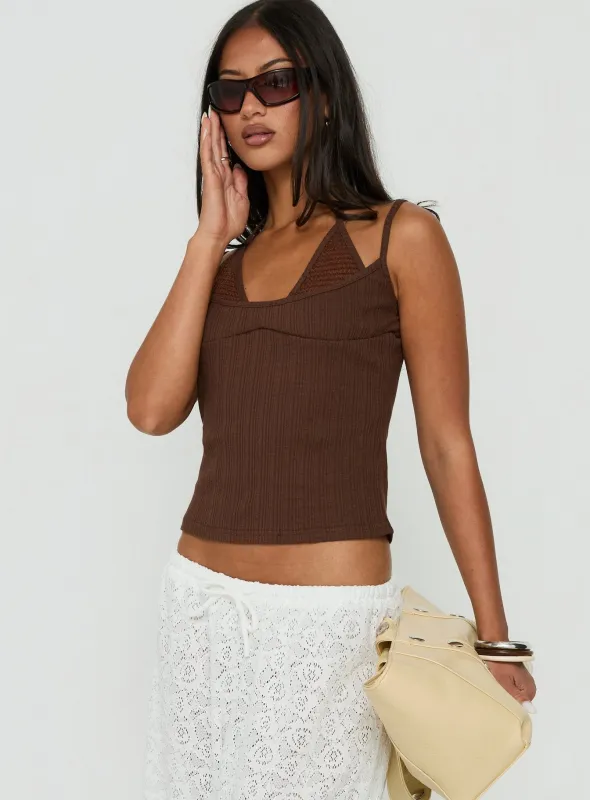 Odena Layered Sequin Cami Top Chocolate made by Princess Polly