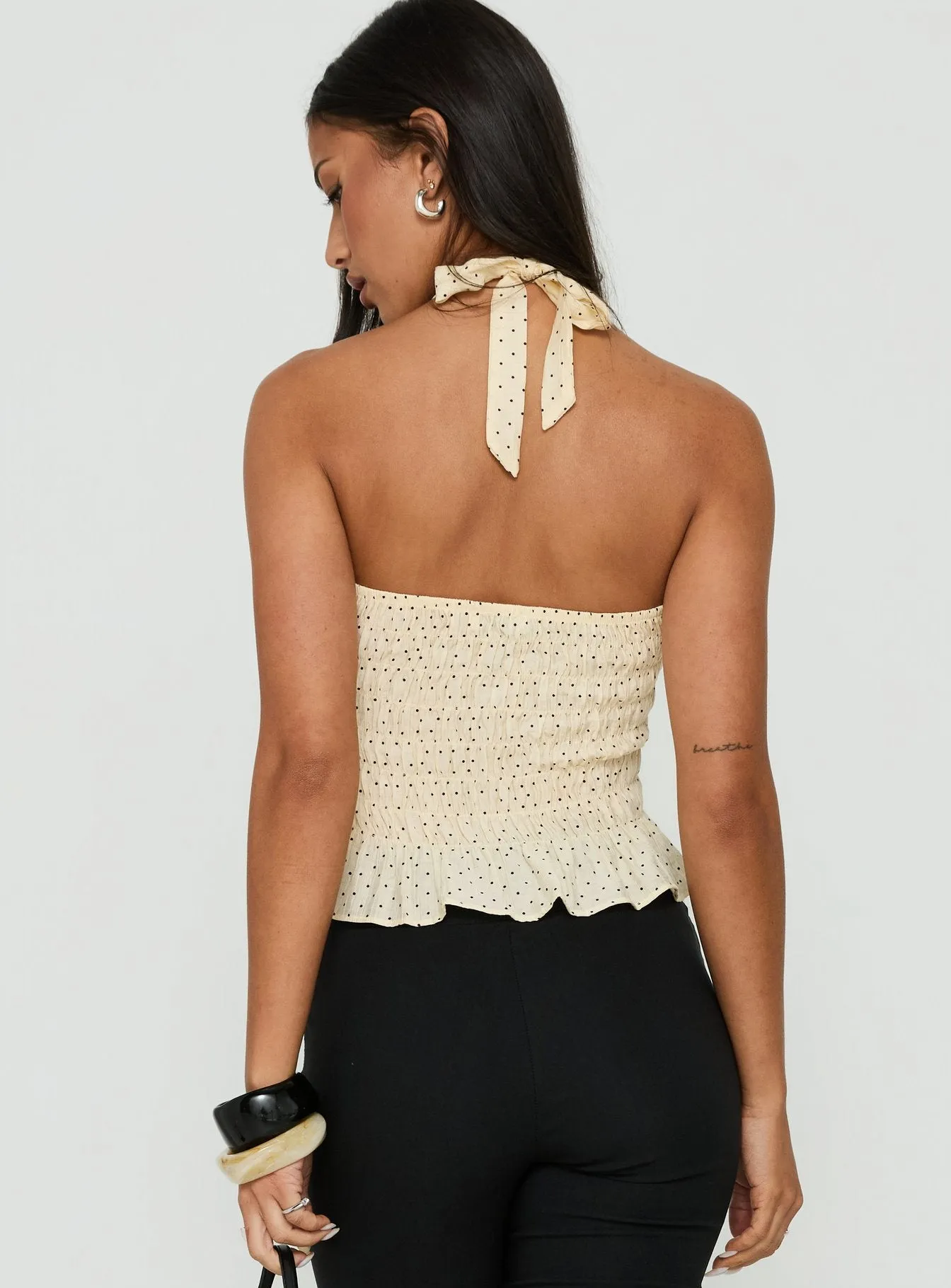 Almost Love Shirred Halter Top Butter Polka Dot sold by Princess Polly product image thumbnail 4