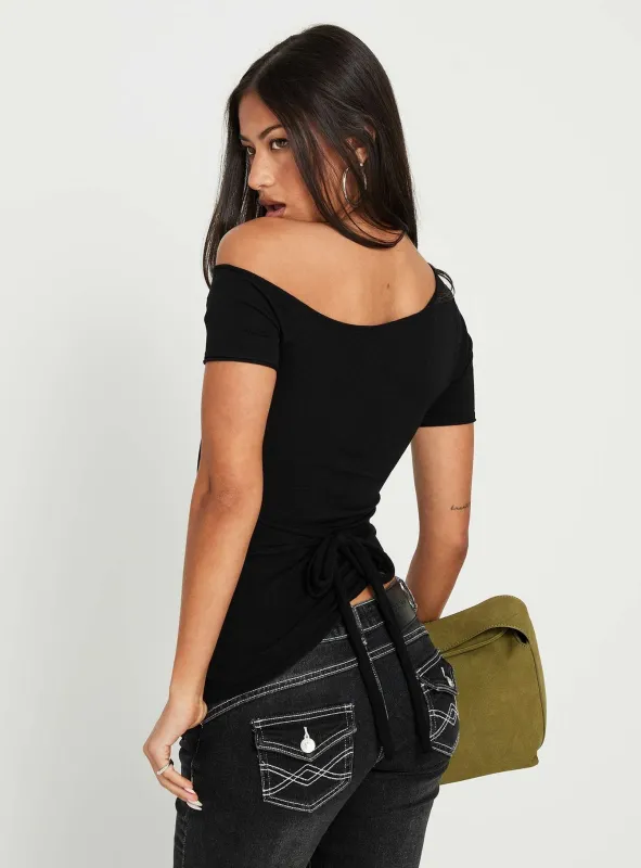 Kastor One Shoulder Short Sleeve Top Black made by Princess Polly