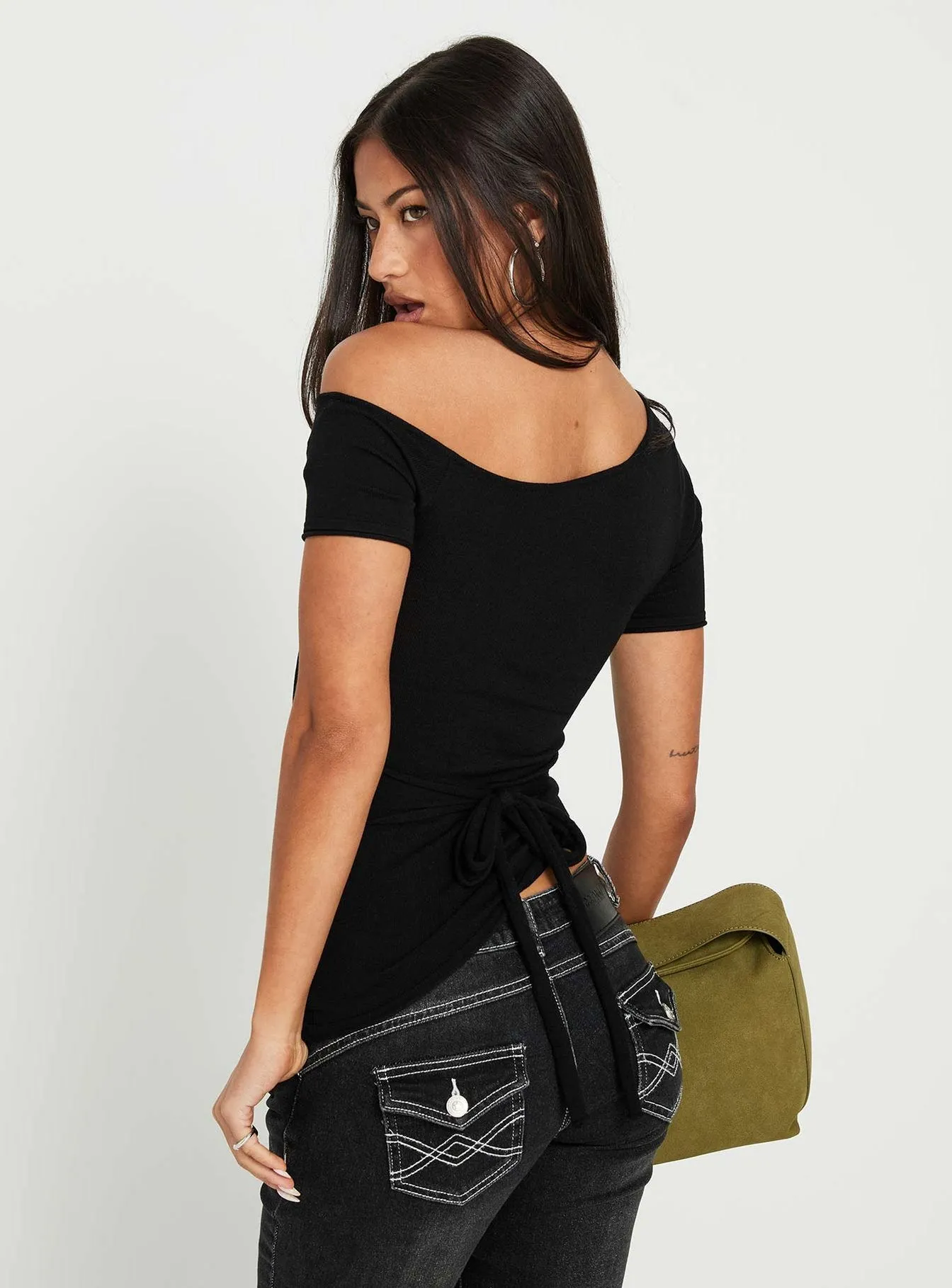 Kastor One Shoulder Short Sleeve Top Black sold by Princess Polly