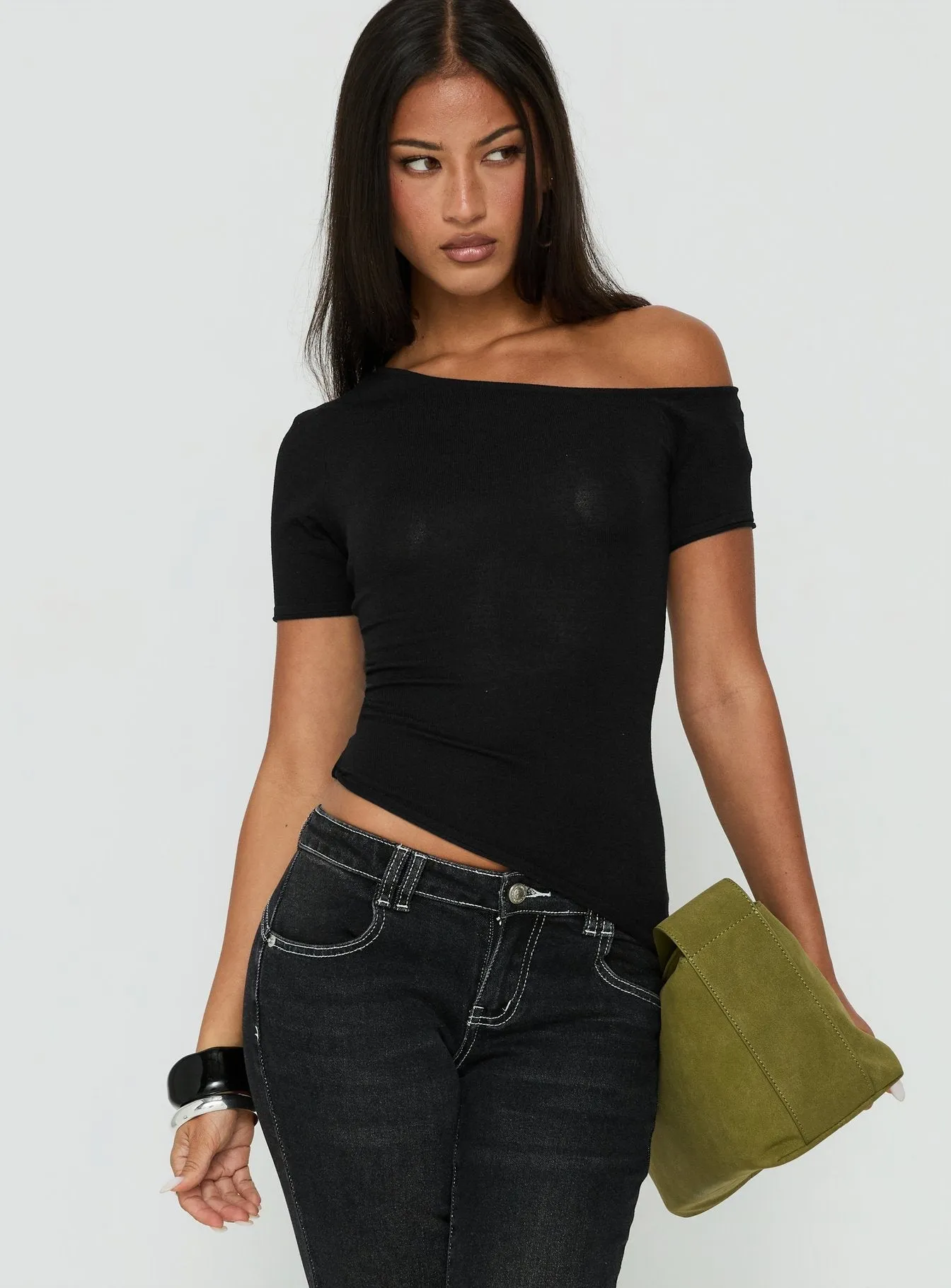 Kastor One Shoulder Short Sleeve Top Black sold by Princess Polly product image thumbnail 2