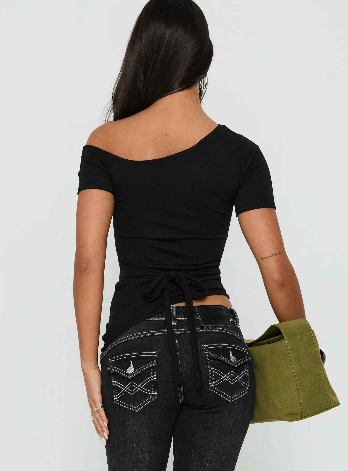 Kastor One Shoulder Short Sleeve Top Black sold by Princess Polly product image thumbnail 5