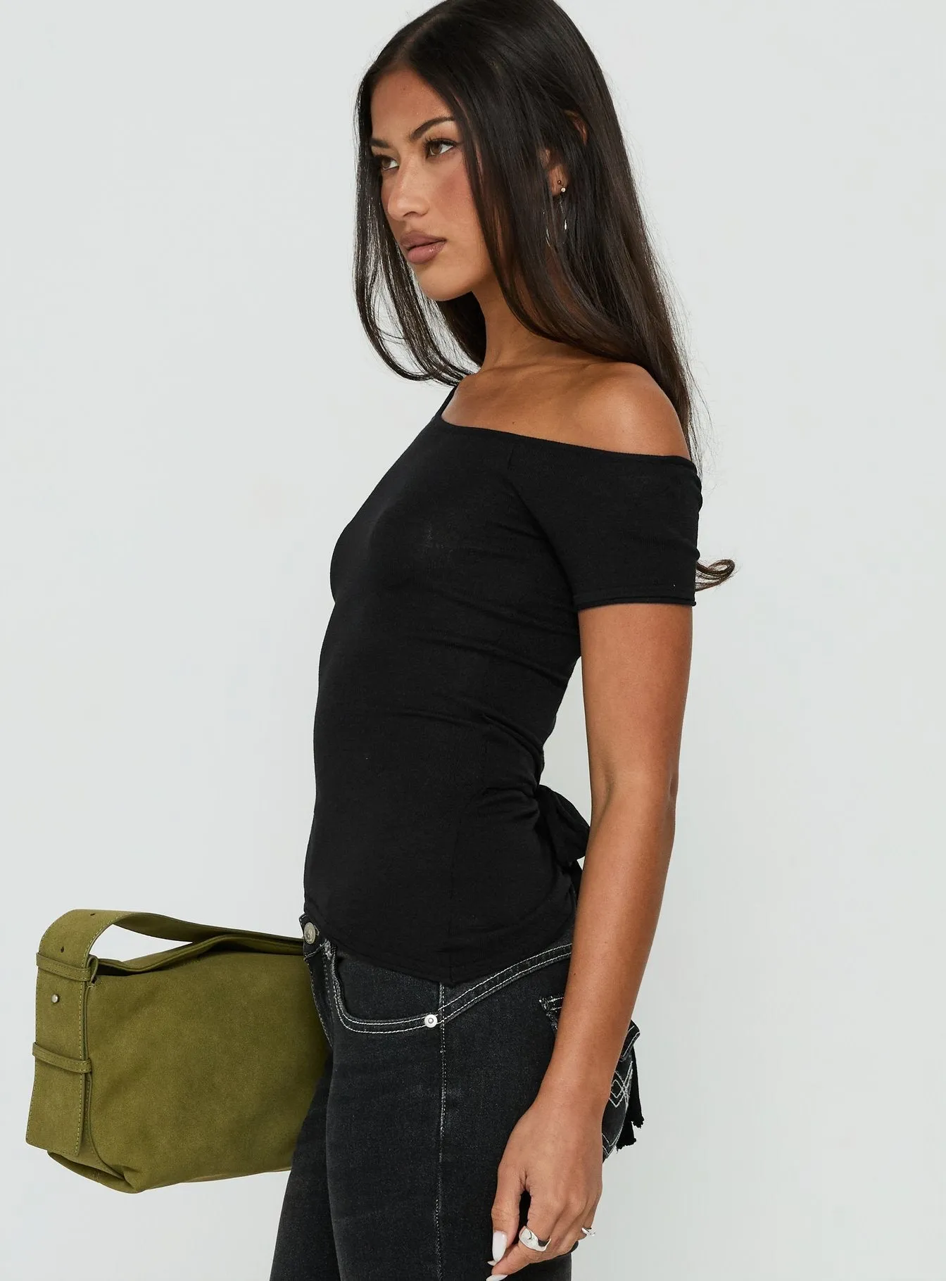 Kastor One Shoulder Short Sleeve Top Black sold by Princess Polly product image thumbnail 4