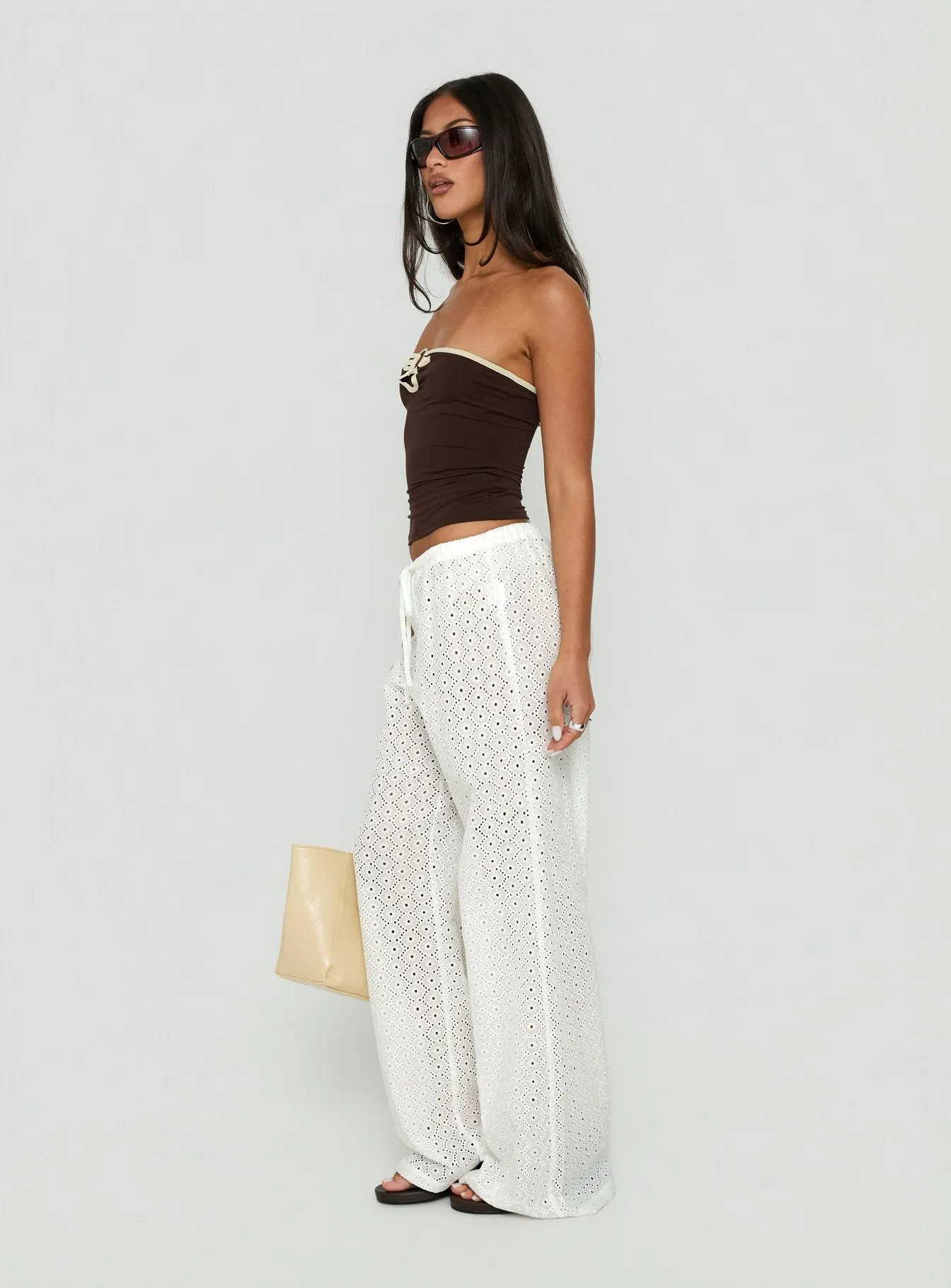 Lindora Drawstring Wide Leg Pants White Broderie sold by Princess Polly product image thumbnail 4