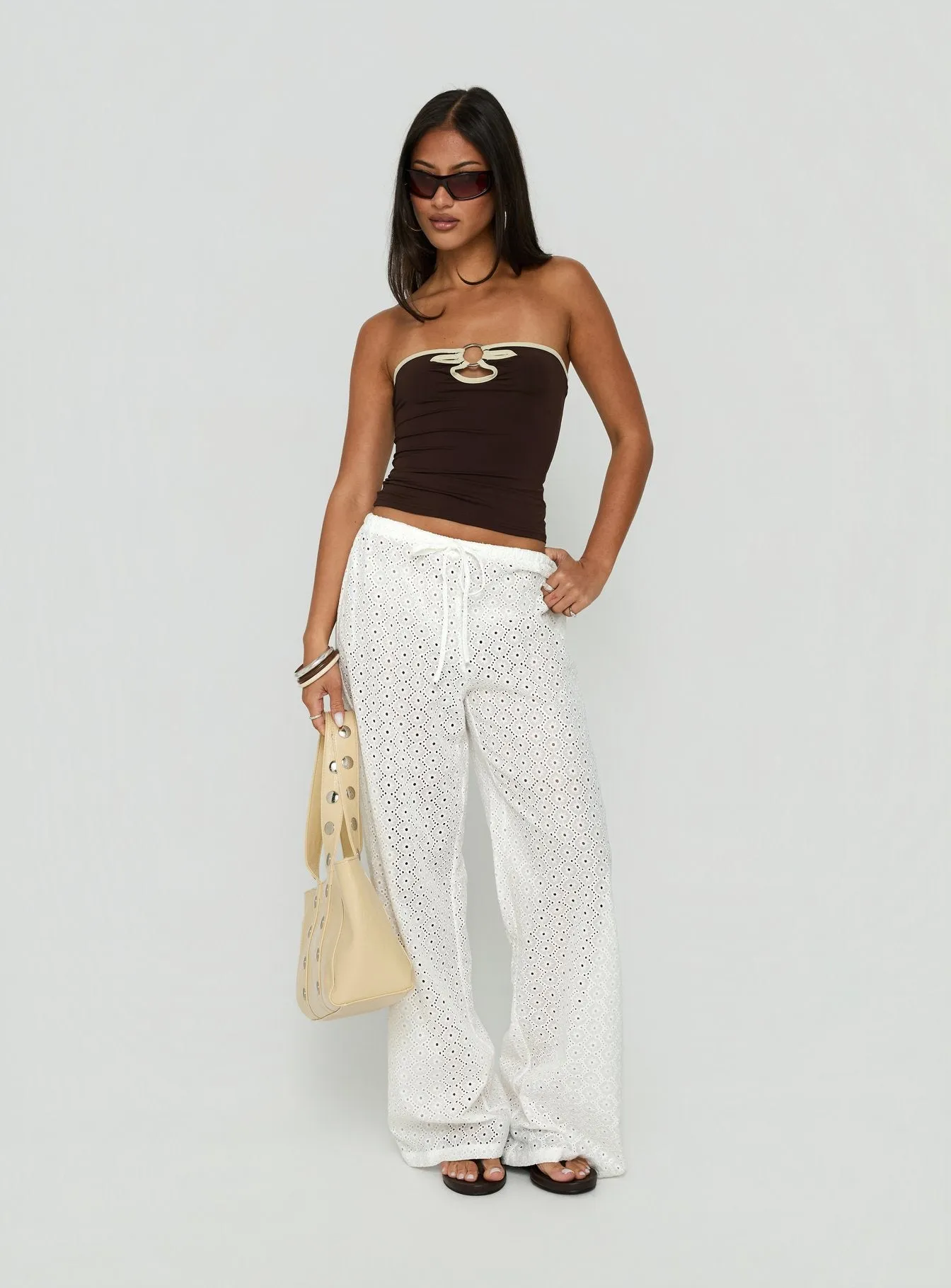 Lindora Drawstring Wide Leg Pants White Broderie sold by Princess Polly product image thumbnail 3