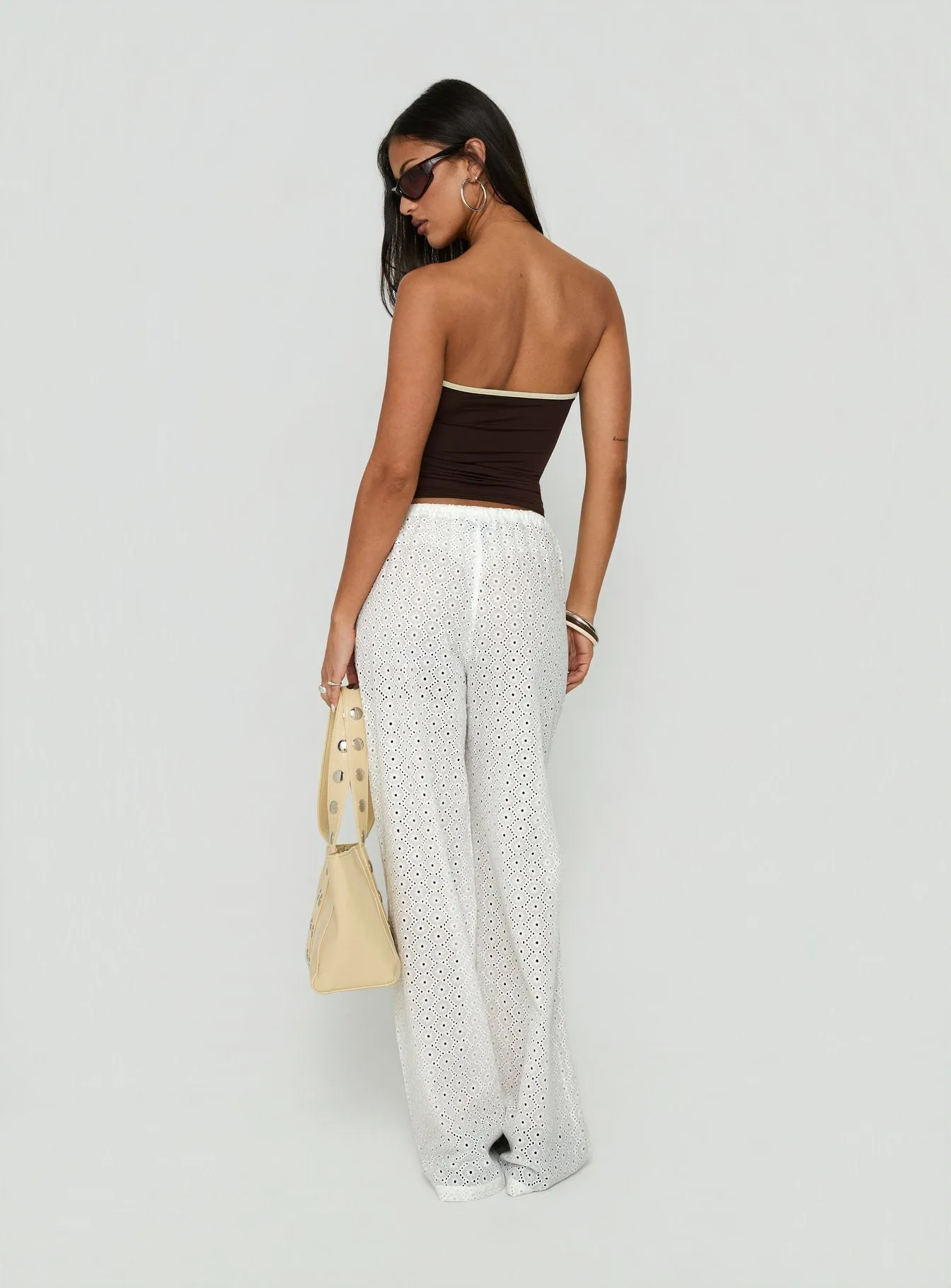 Lindora Drawstring Wide Leg Pants White Broderie sold by Princess Polly product image thumbnail 5