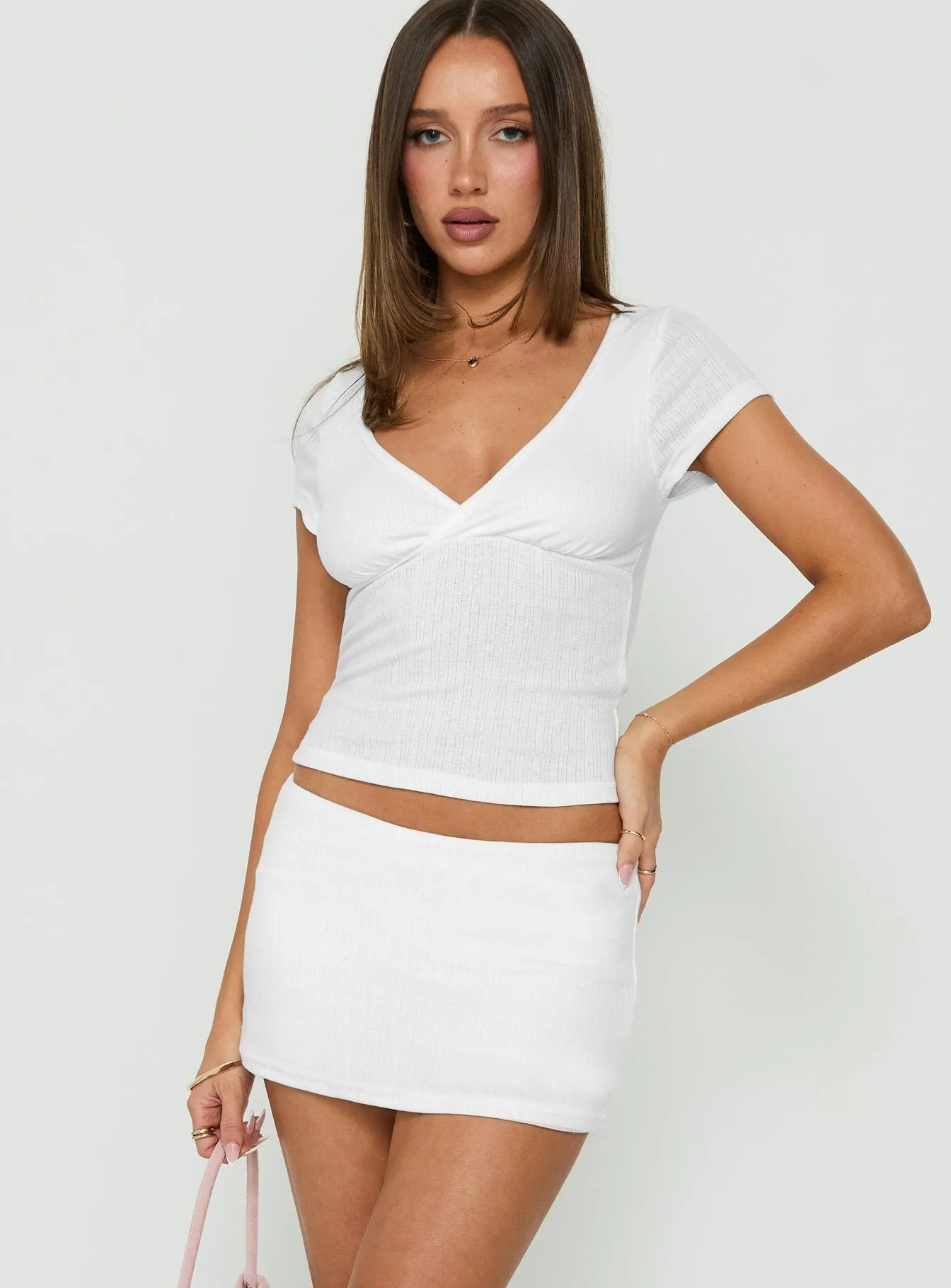 Kizuri Pointelle Low Rise Mini Skort White sold by Princess Polly product image thumbnail 2