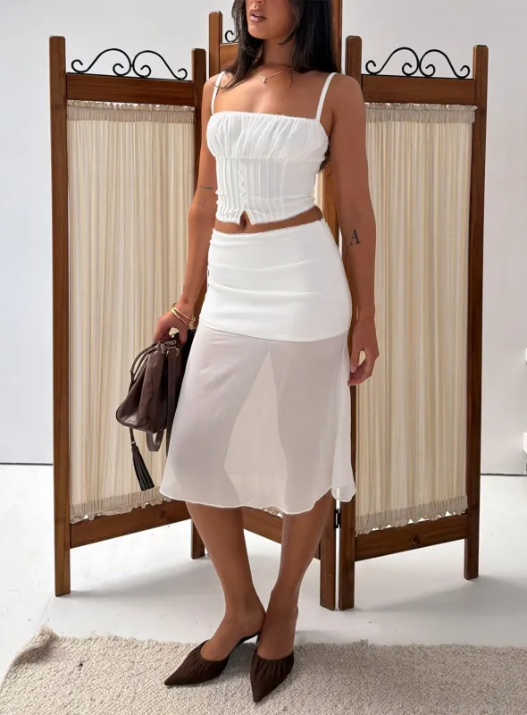 Camy Sheer Panelled Midi Skirt White made by Princess Polly
