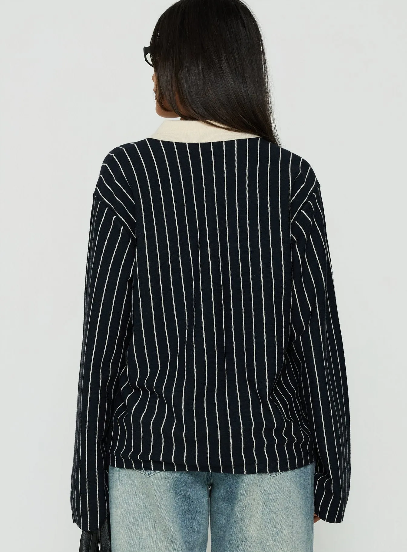 Boarders V Neck Polo Jumper Navy Stripe sold by Princess Polly product image thumbnail 5