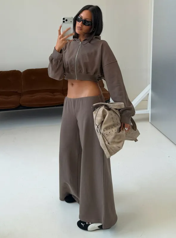 Kaeya Fleece Wide Leg Low Rise Pants Grey made by Princess Polly