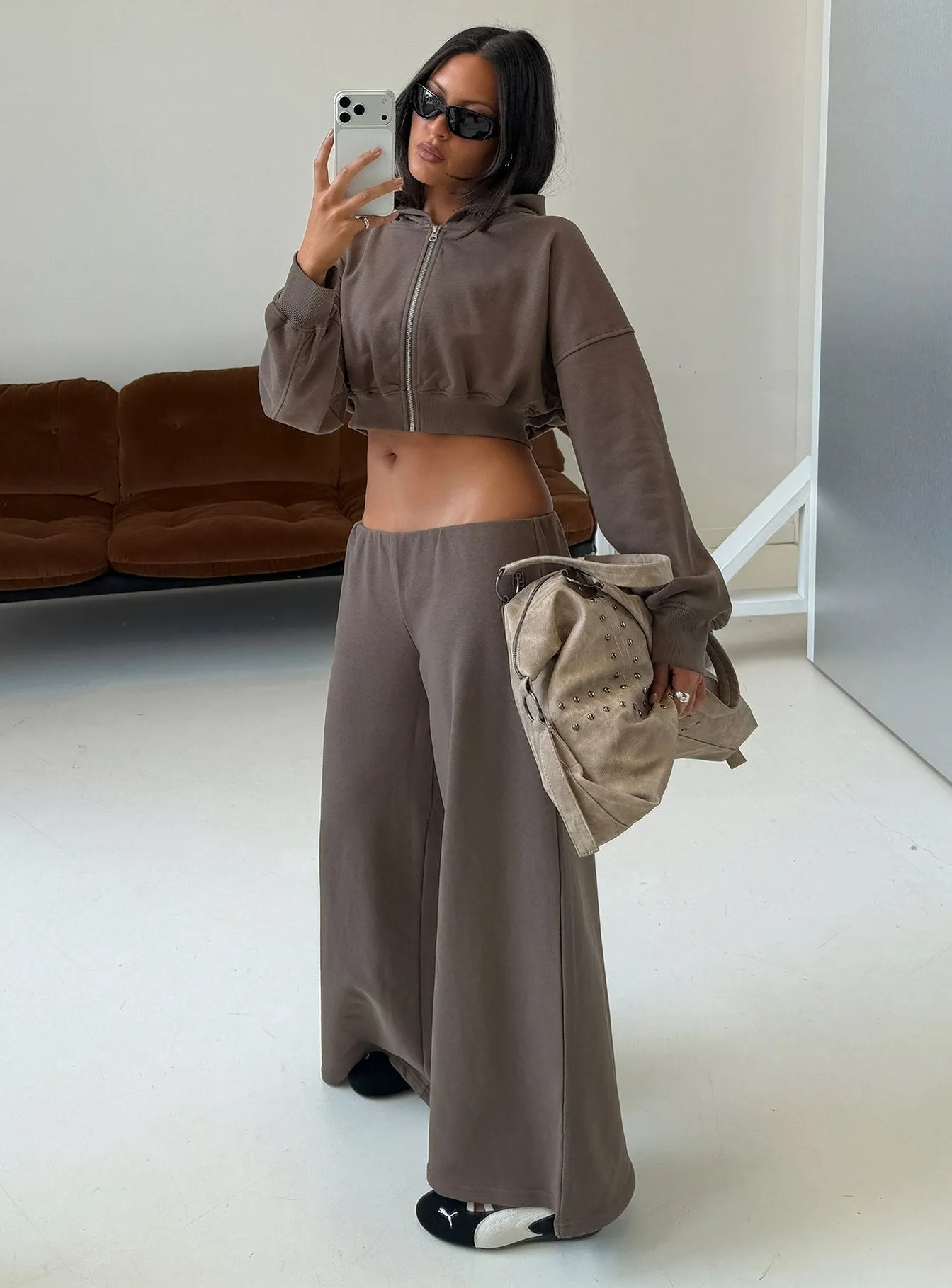 Kaeya Fleece Wide Leg Low Rise Pants Grey sold by Princess Polly