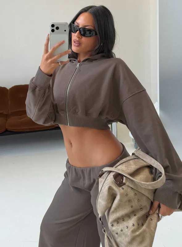 Lanna Fleece Zip Through Cropped Hoodie Grey made by Princess Polly