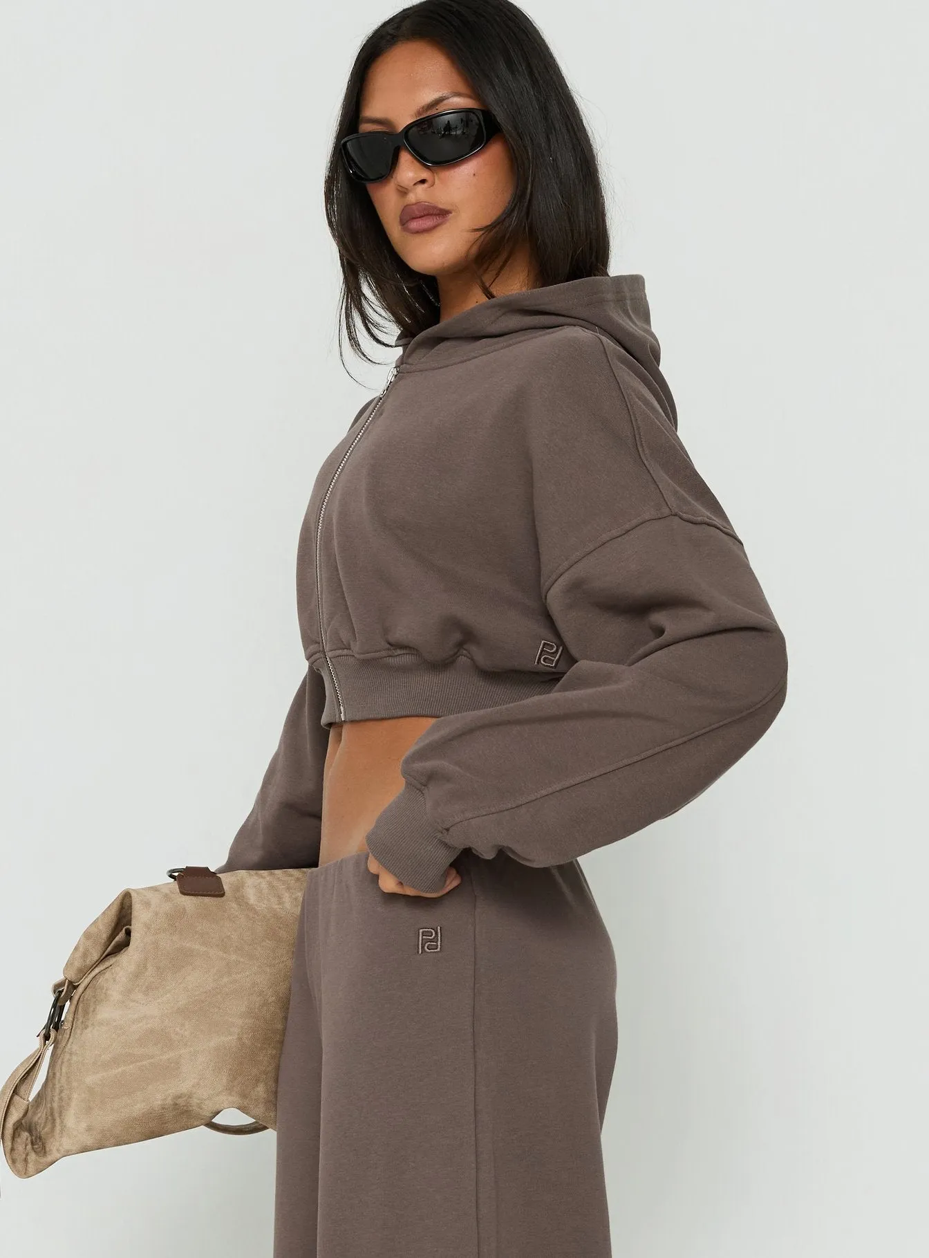 Lanna Fleece Zip Through Cropped Hoodie Grey sold by Princess Polly product image thumbnail 4