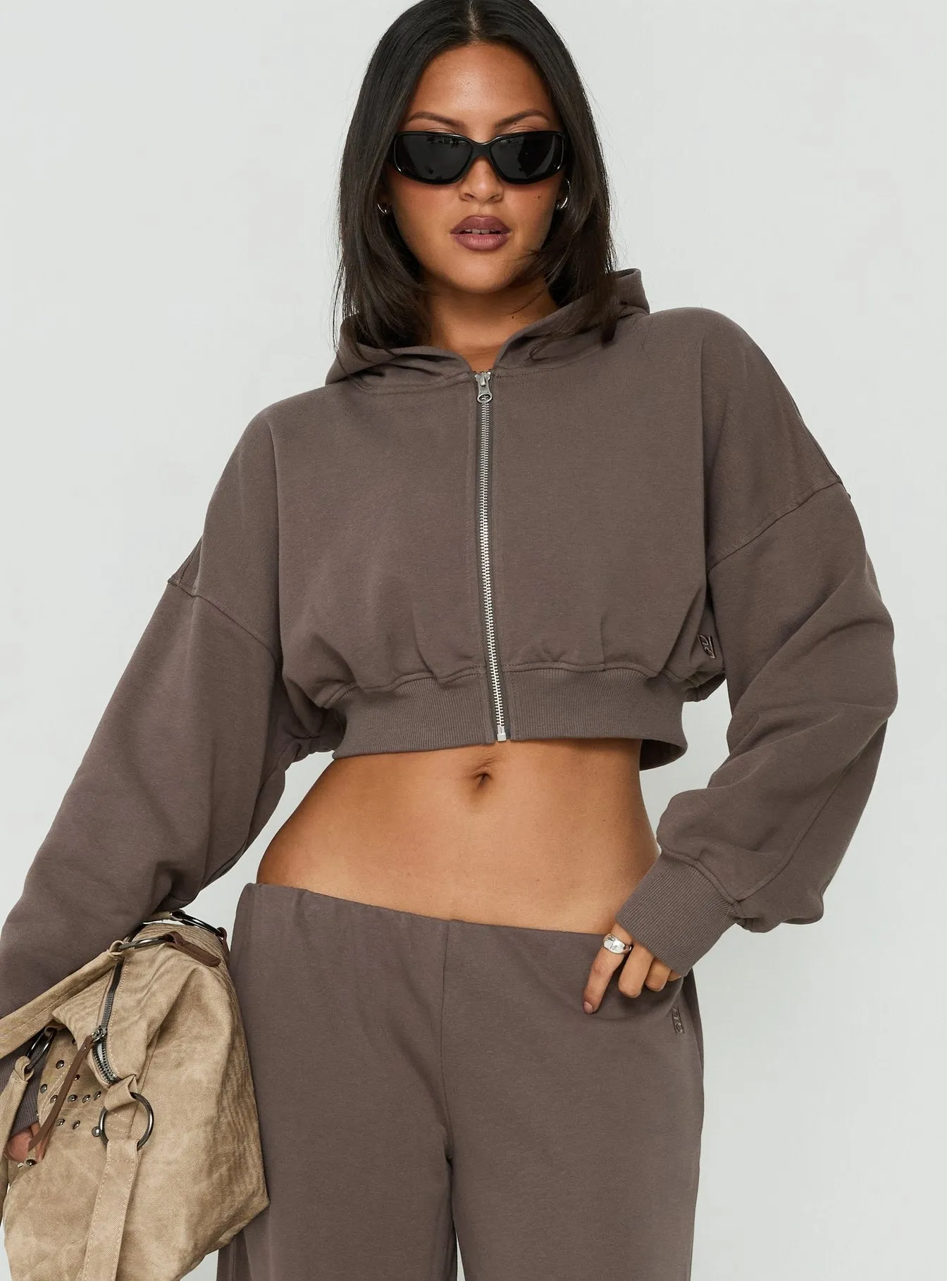 Lanna Fleece Zip Through Cropped Hoodie Grey sold by Princess Polly product image thumbnail 2